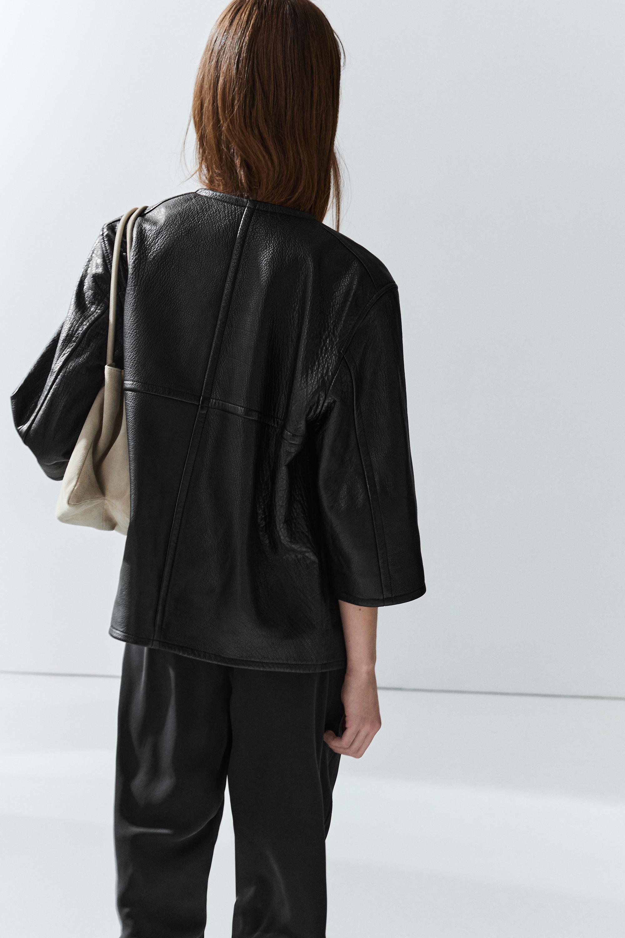 Cropped nappa leather jacket — BLACK