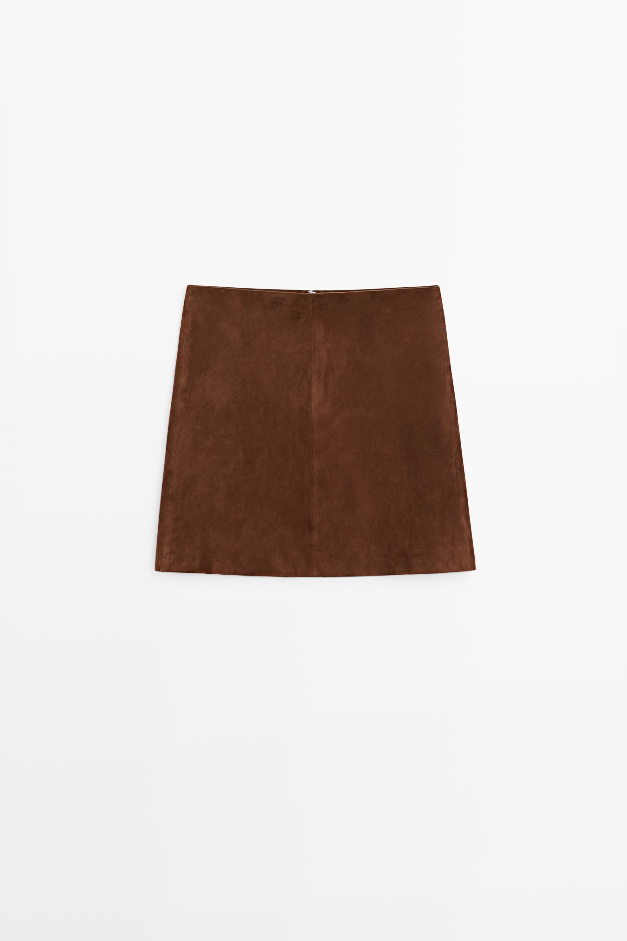 Suede leather mini skirt — MOLE BROWN