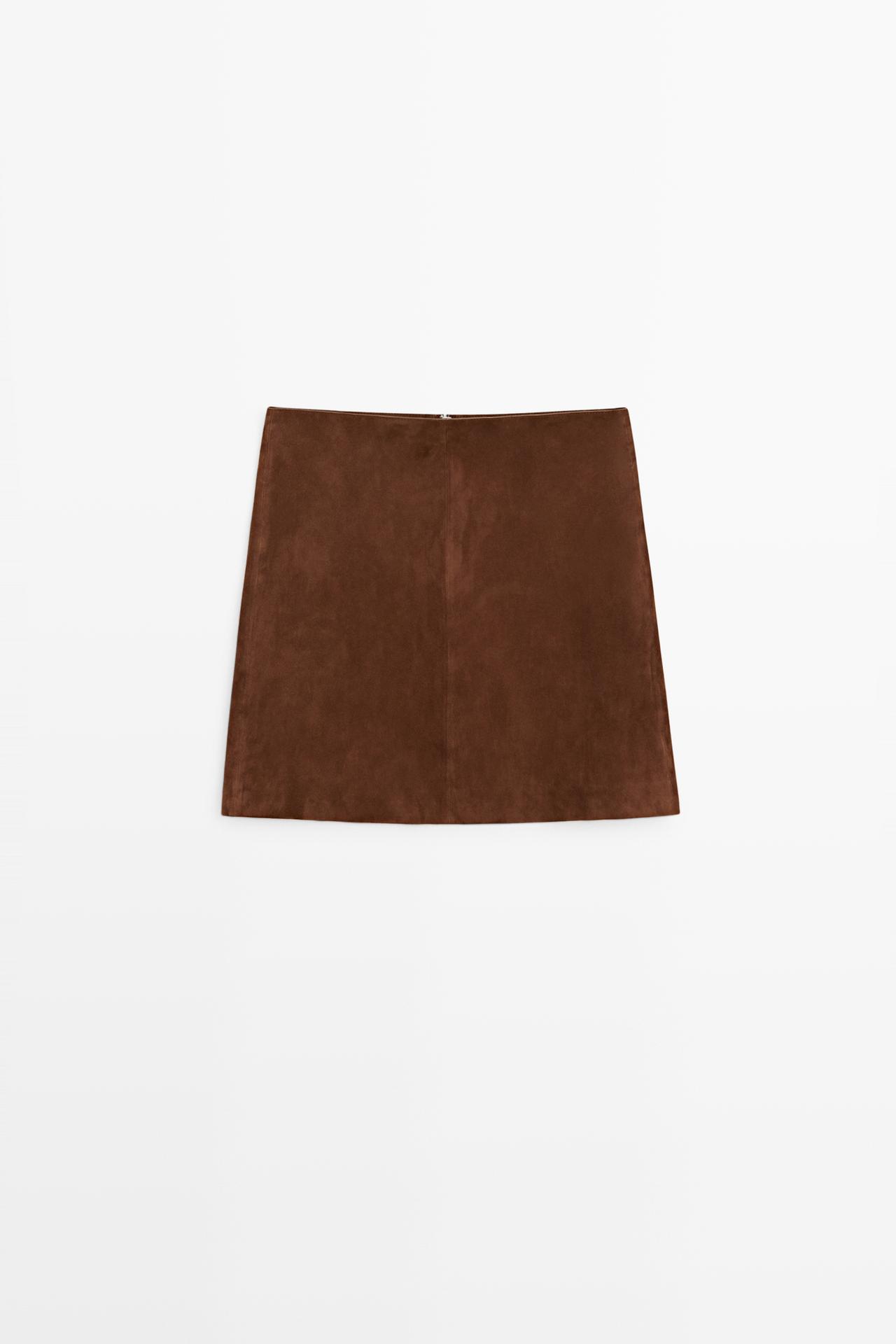 Suede leather mini skirt — MOLE BROWN