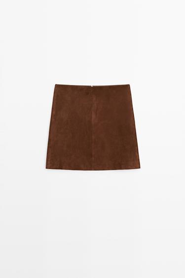 Suede leather mini skirt — MOLE BROWN 2