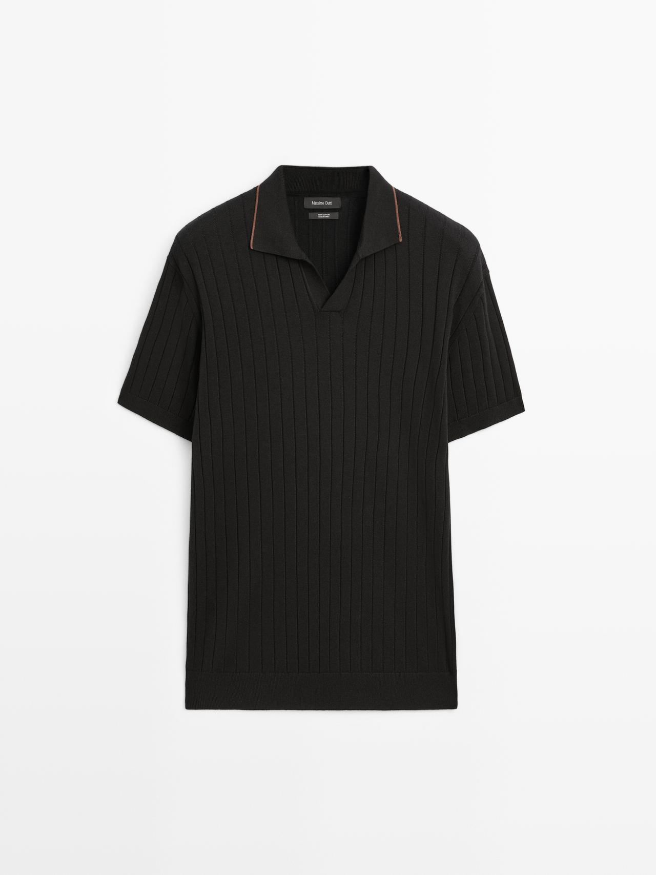 Massimo Dutti - Herre - Poloshirt I Ribstrik - Sort - S