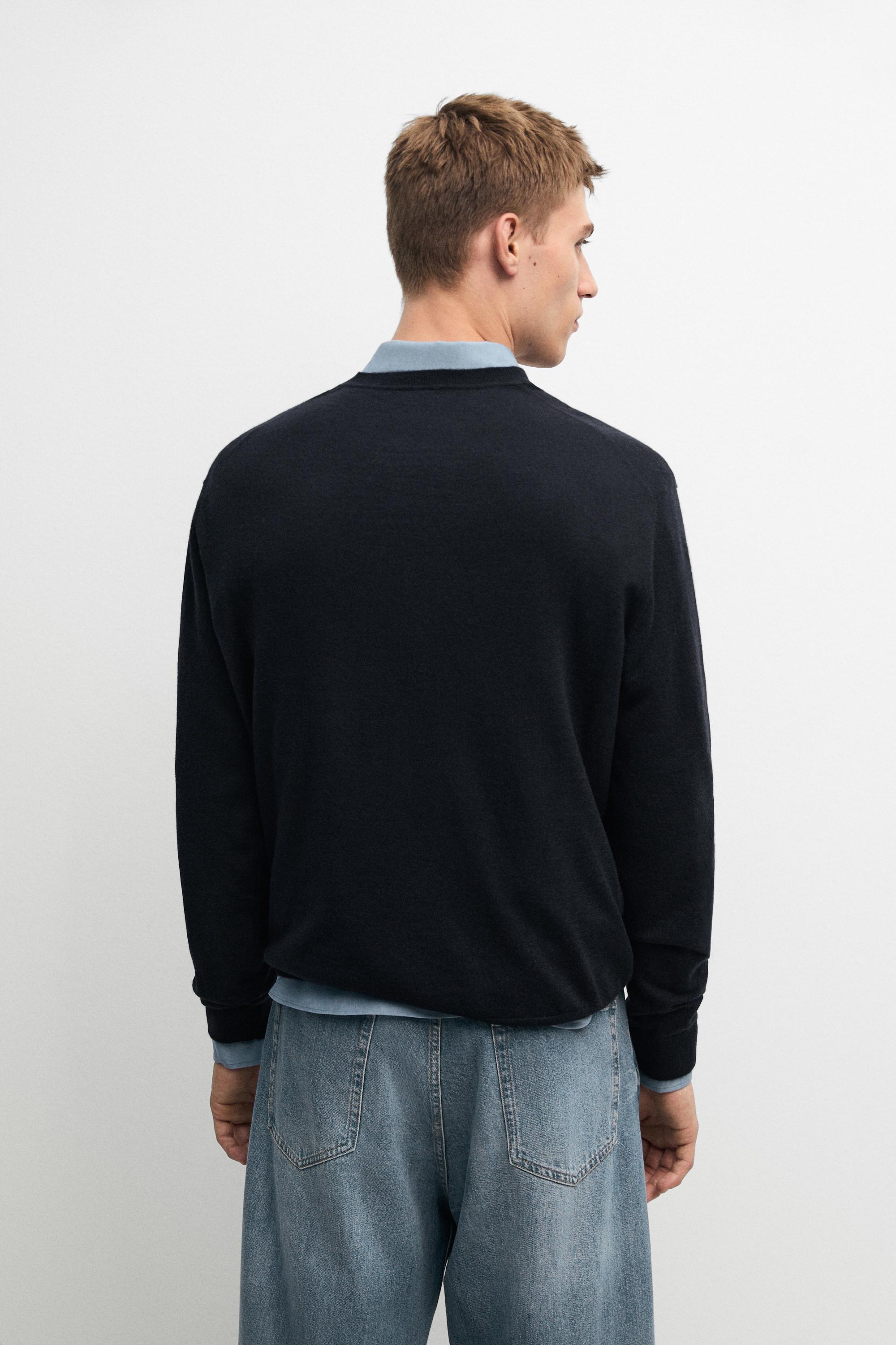 Knit 100% cashmere round neck sweater — NAVY BLUE