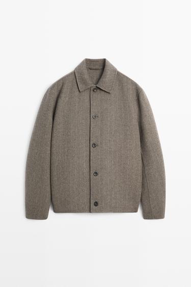 Striped double wool blend jacket — MINK 2