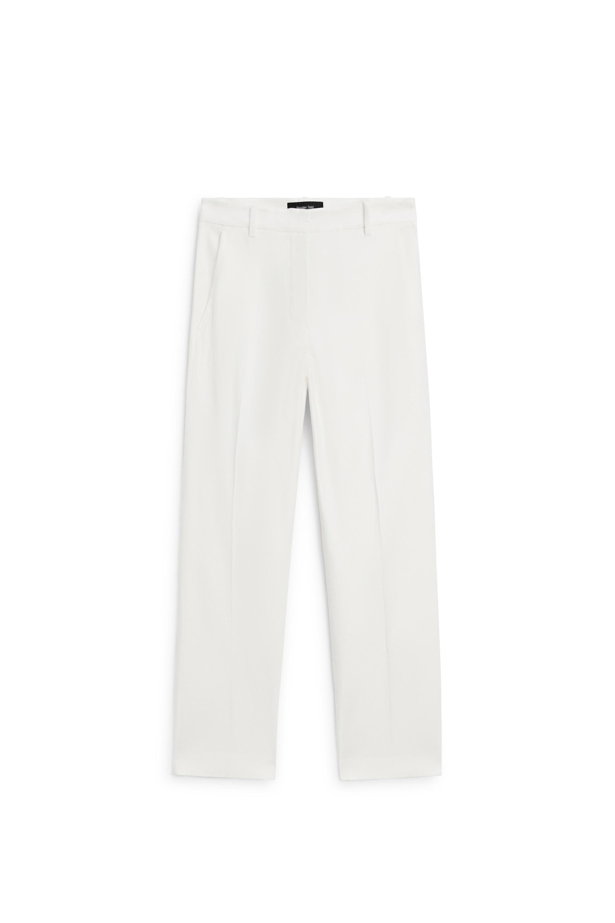 Straight-leg linen blend trousers — WHITE