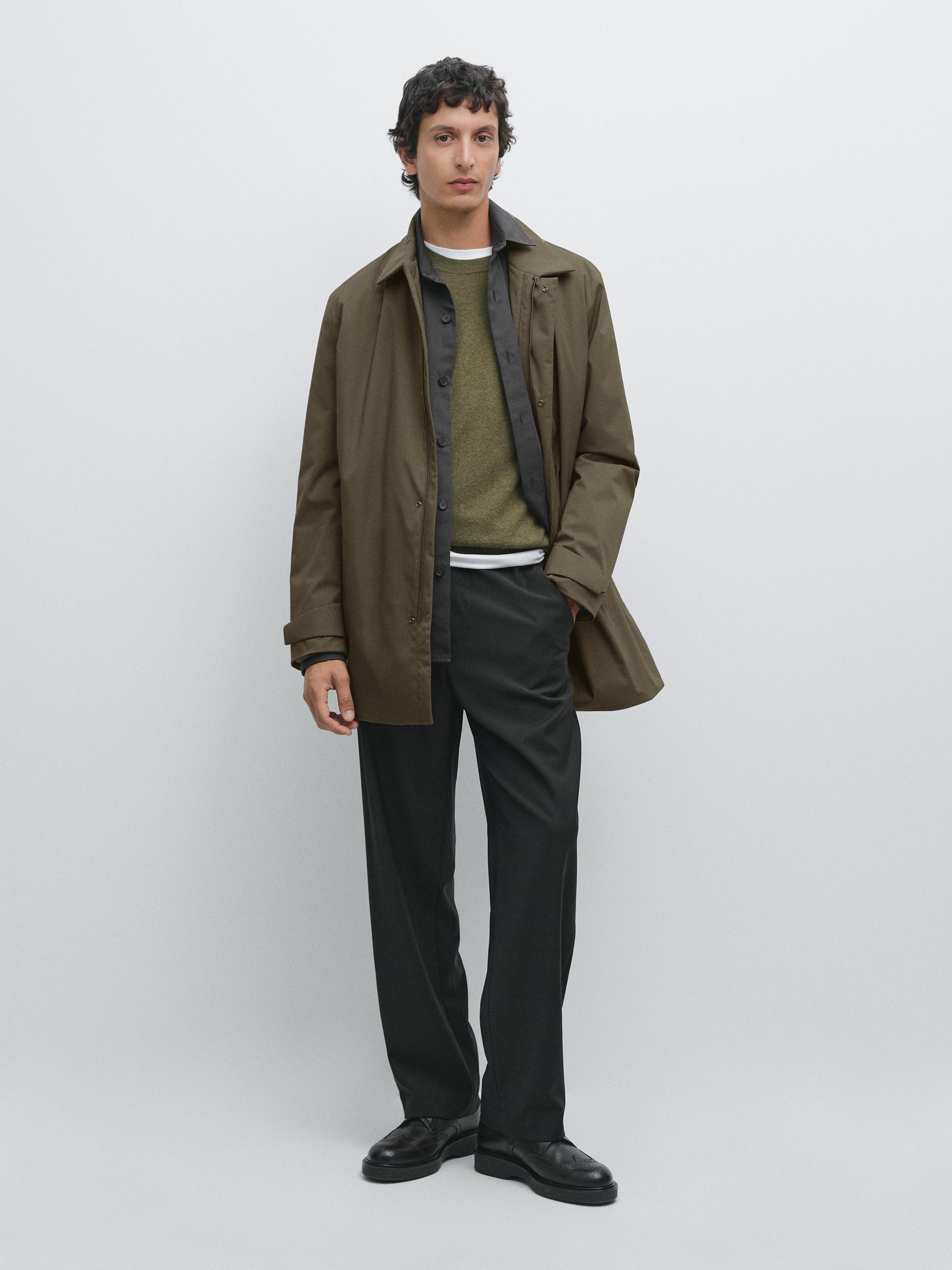Parka Repelente À Água E Resistente Ao Vento - Caqui - S - Massimo Dutti - Homem