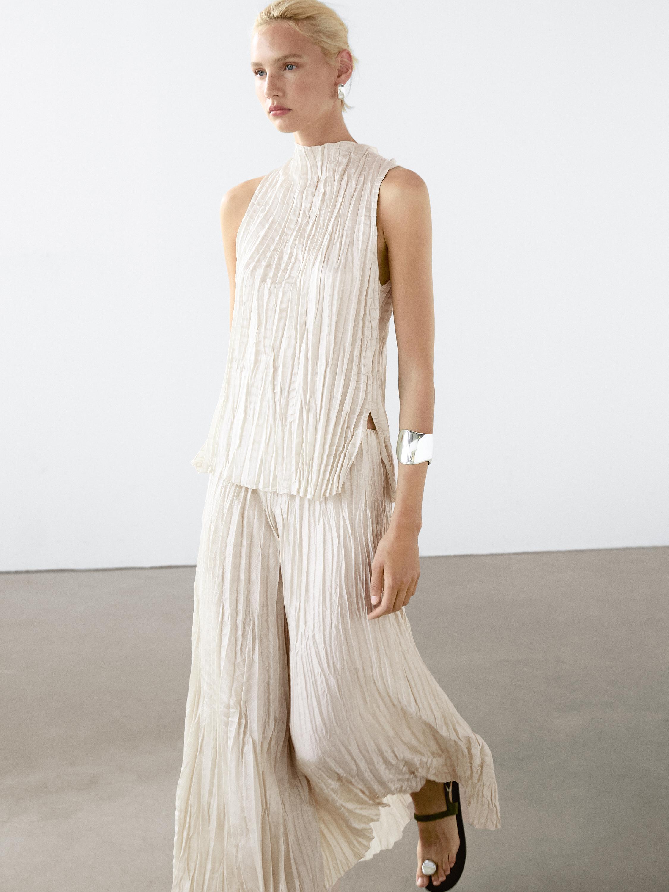 Pleated top with criss-cross back