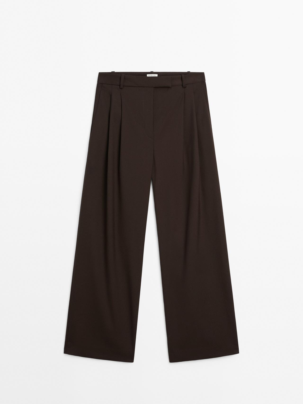 Massimo Dutti - Dame - Bukser Med Dobbelt Læg – Studio - Brun - 38