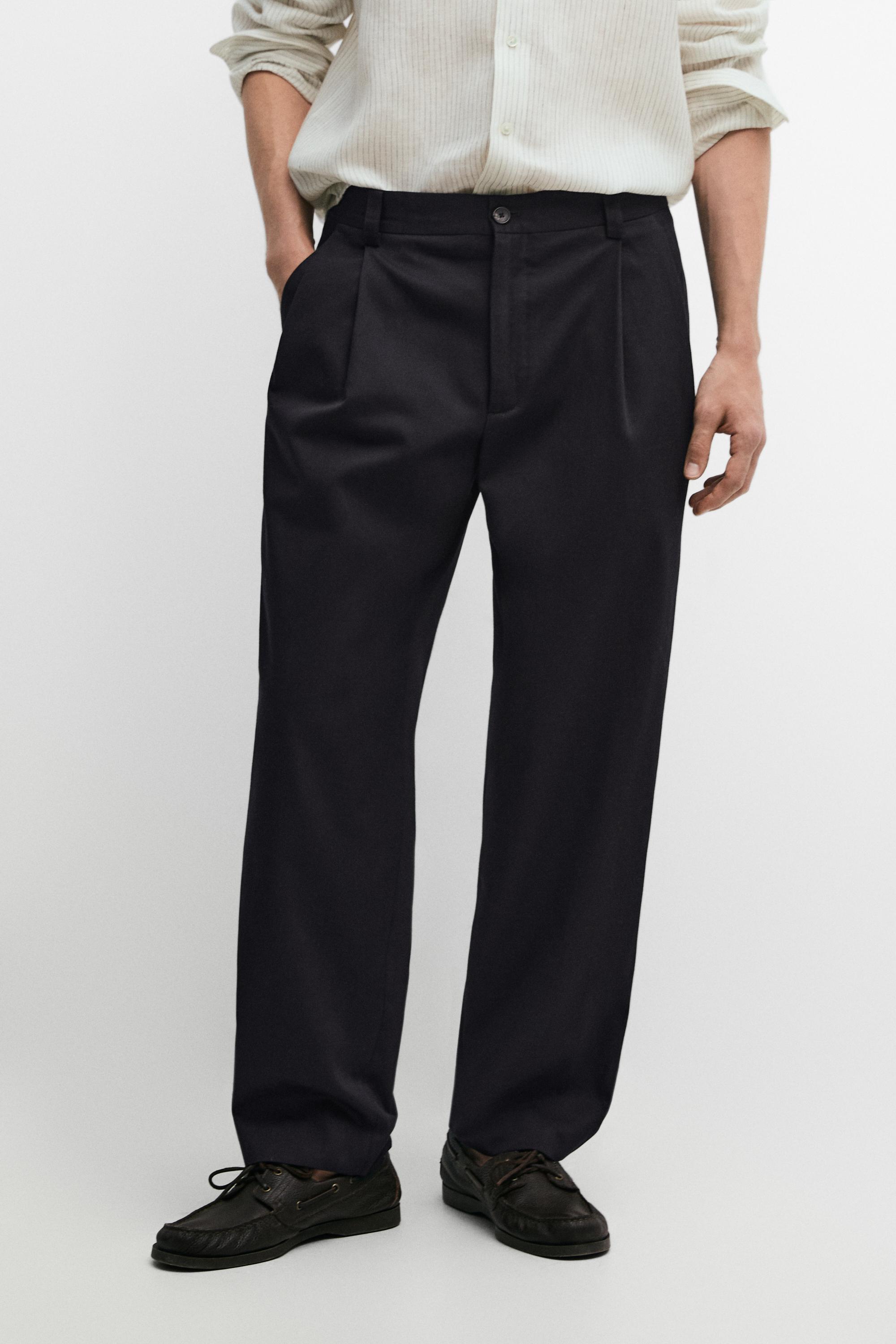 Cotton trousers with darts — NAVY BLUE