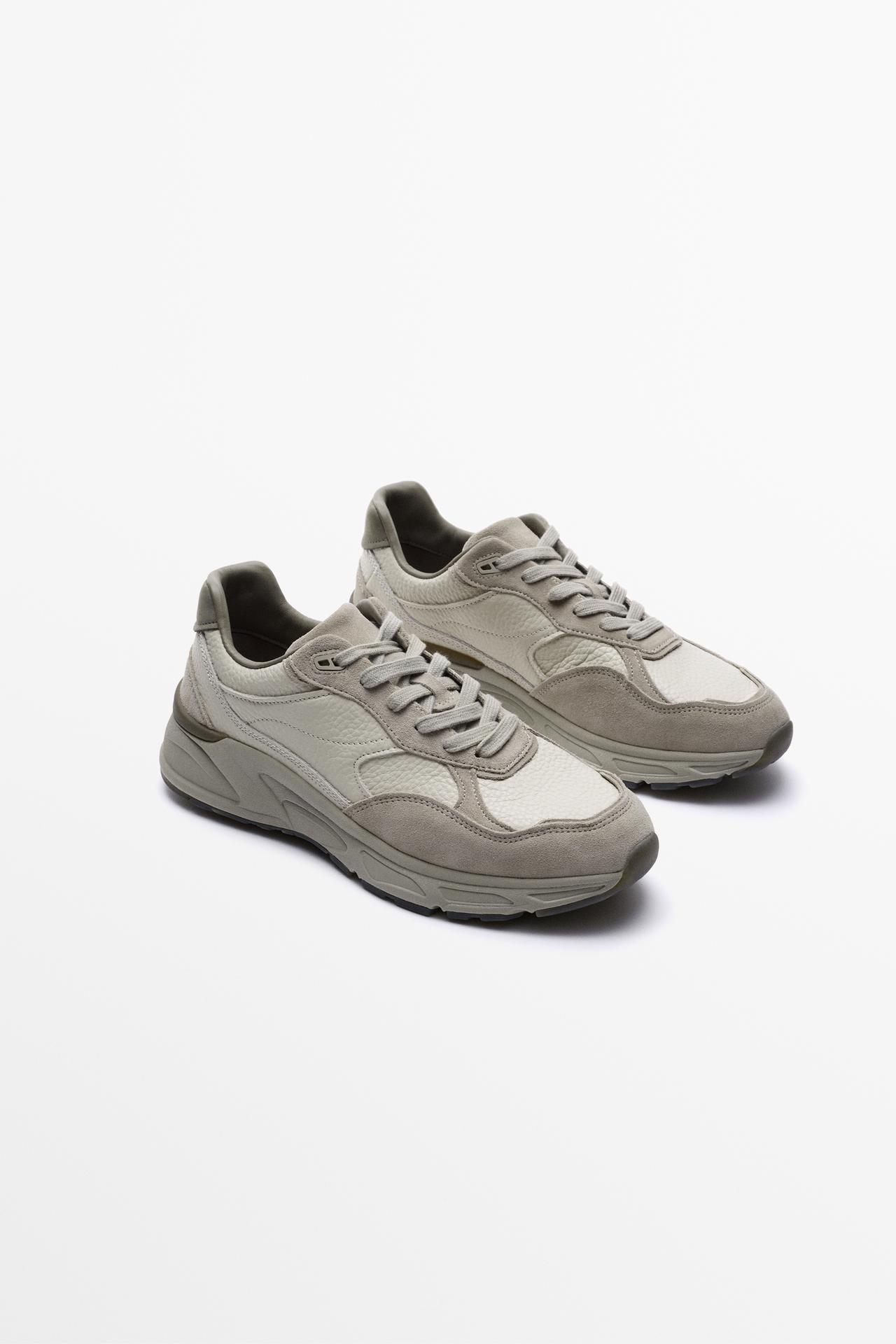 Mixed leather panel sneaker — WHITE