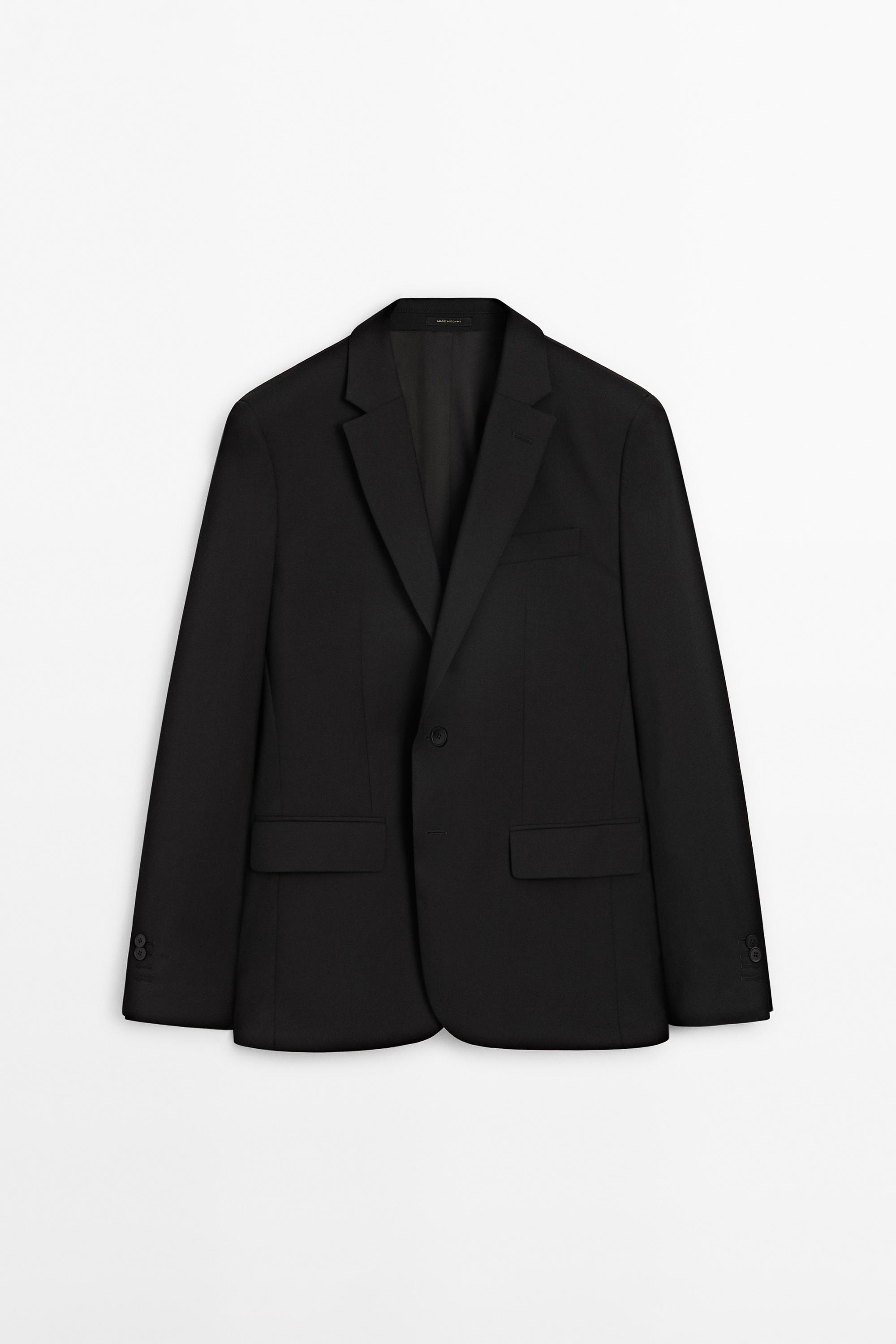 100% cool wool suit blazer — BLACK