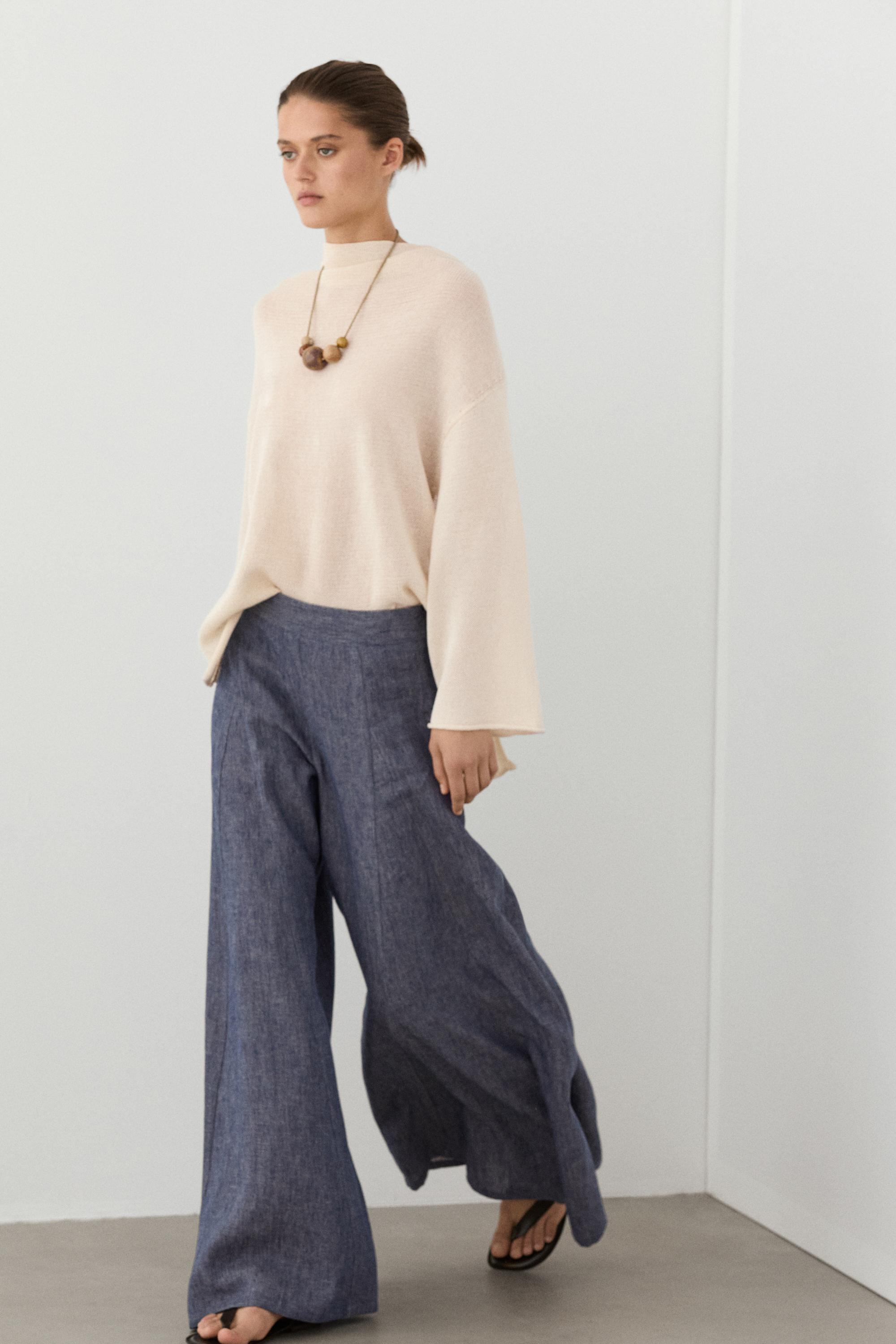 Pleated palazzo trousers — Dark Blue