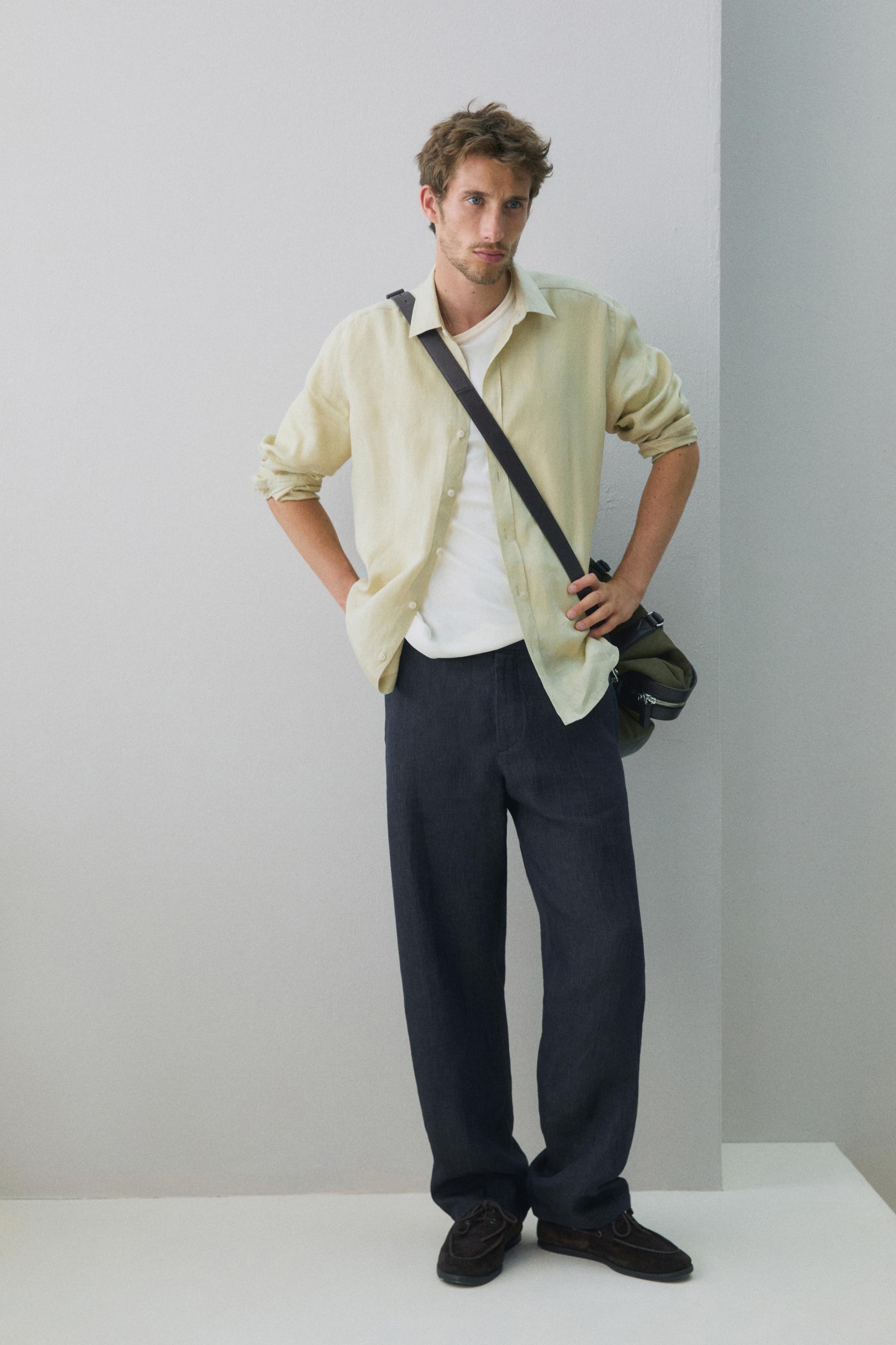 Slim fit 100% linen shirt — PALE GREEN