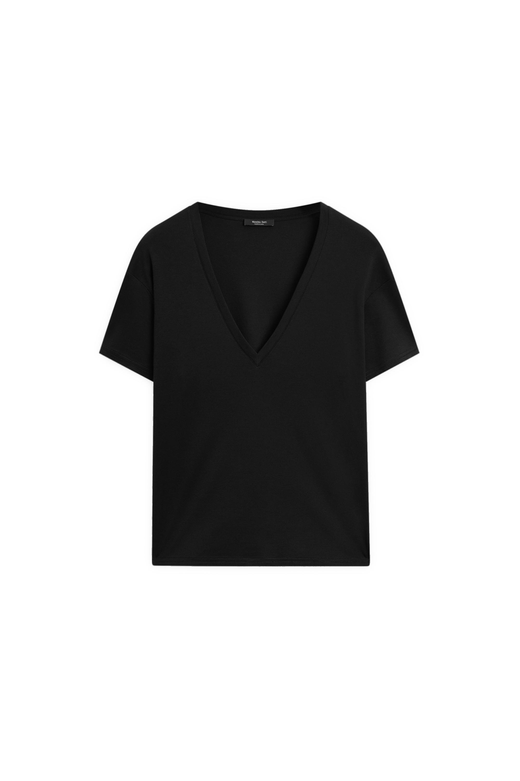 Flowing V-neck T-shirt — BLACK