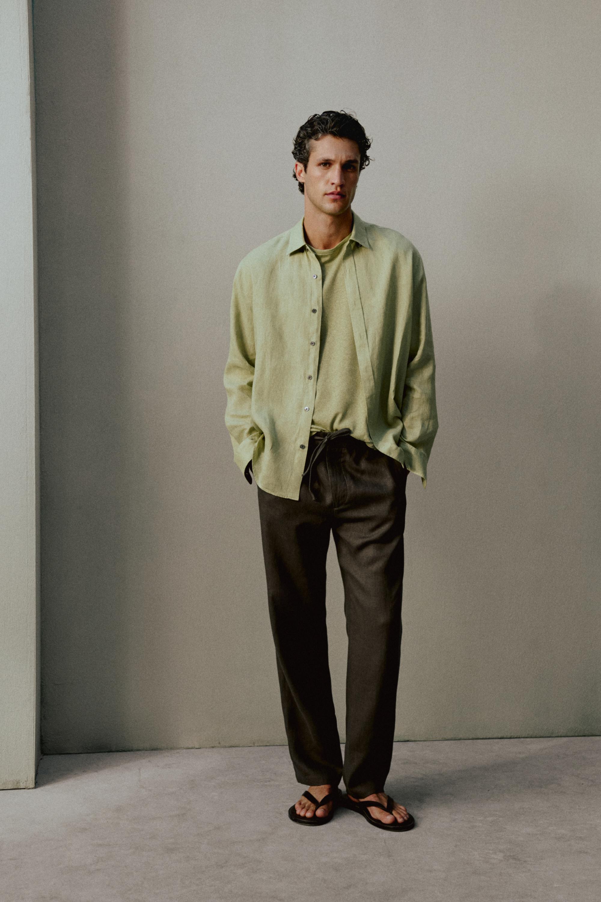 100% linen regular fit shirt — Green billiard