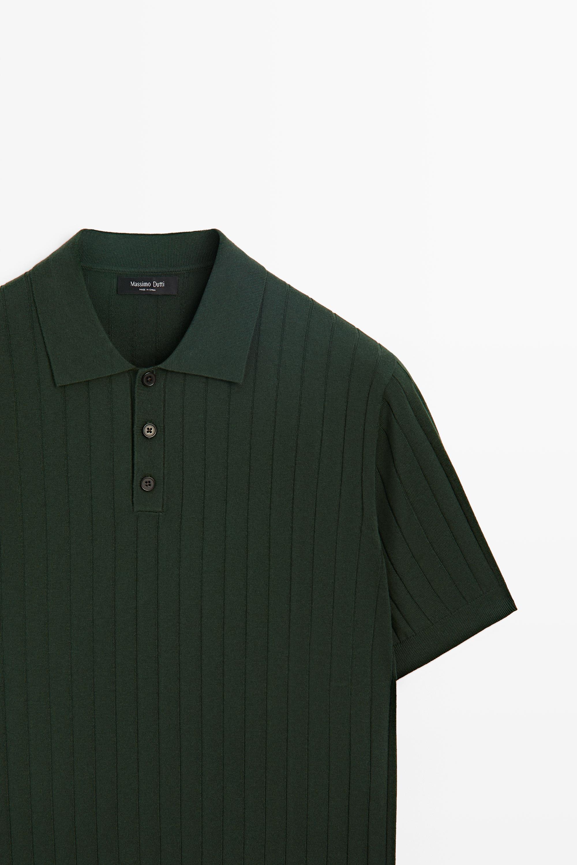 Ribbed knit cotton blend polo shirt — BOTTLE GREEN