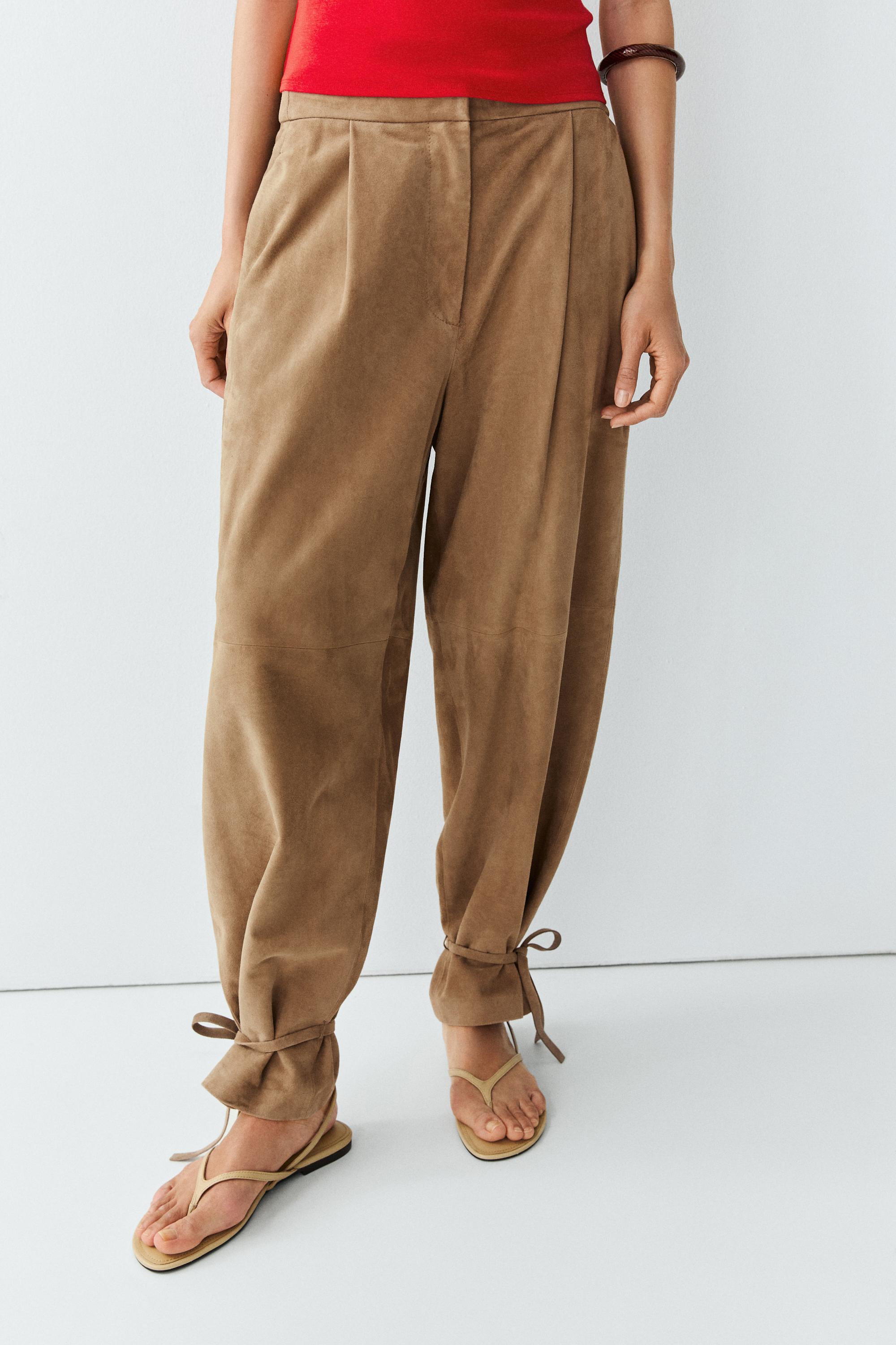 Suede leather pants with tie-detail hems — Green