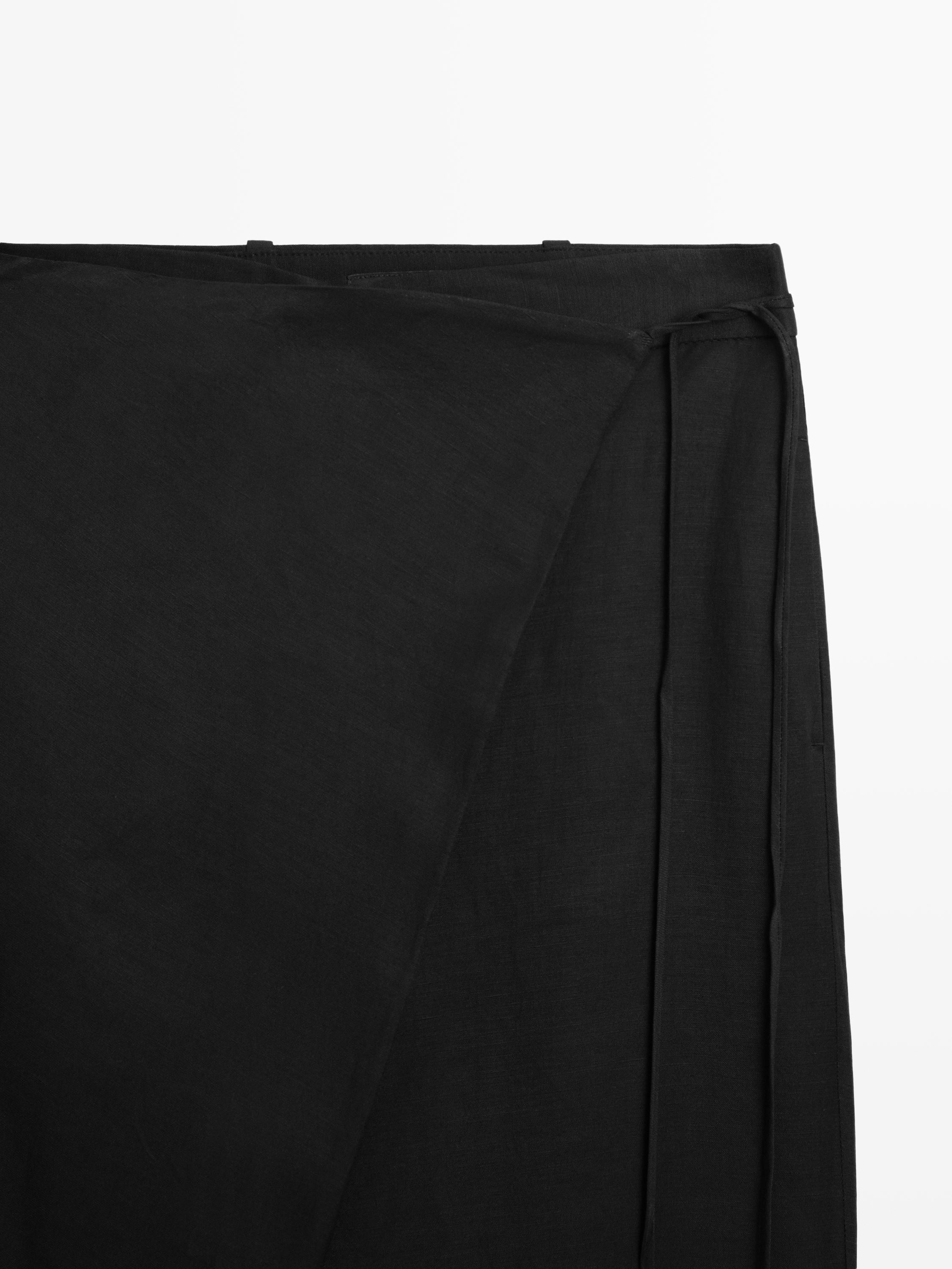 Flowing pareo trousers with tie detail — BLACK