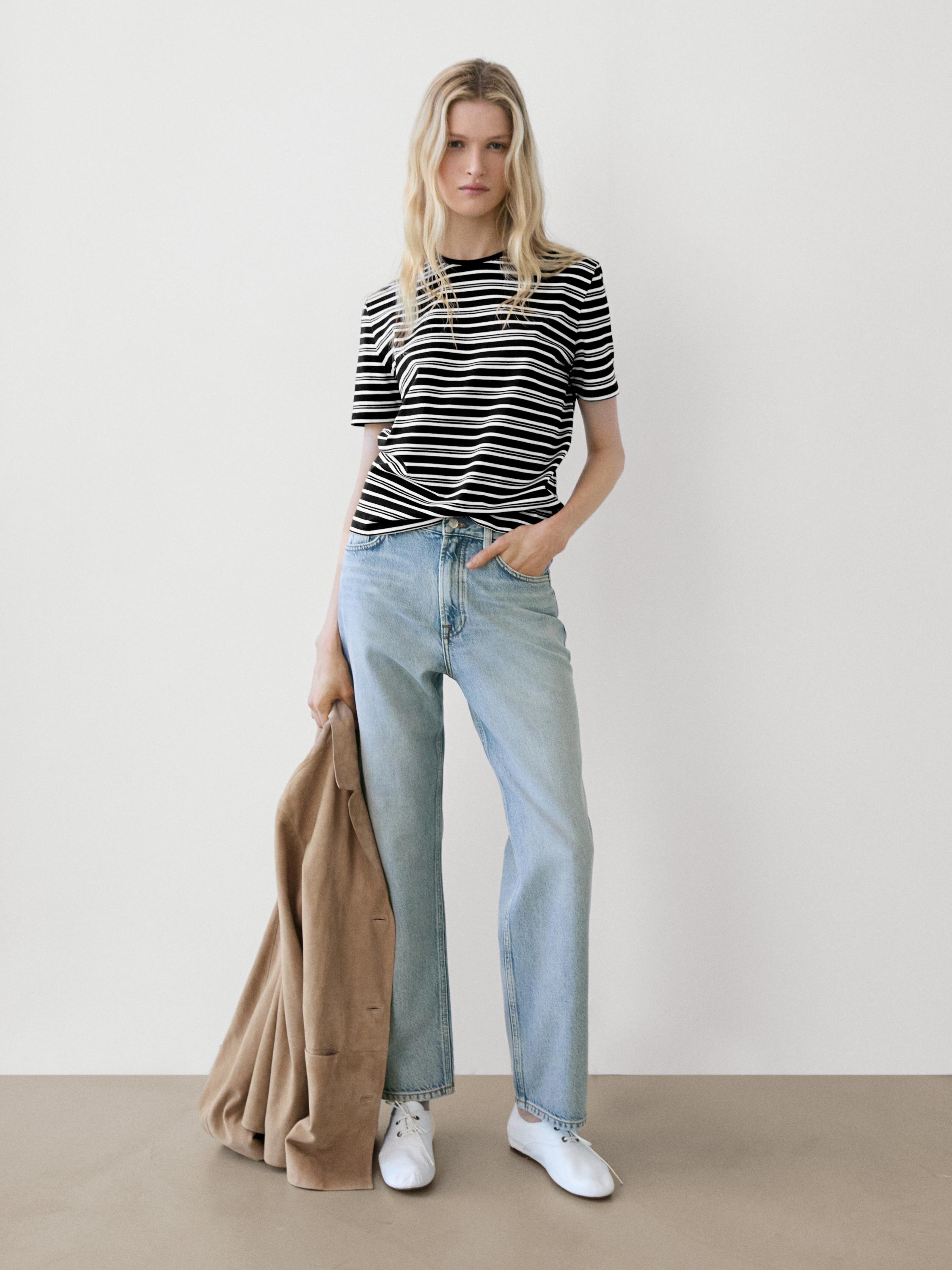 Striped short sleeve T-shirt — BROWN