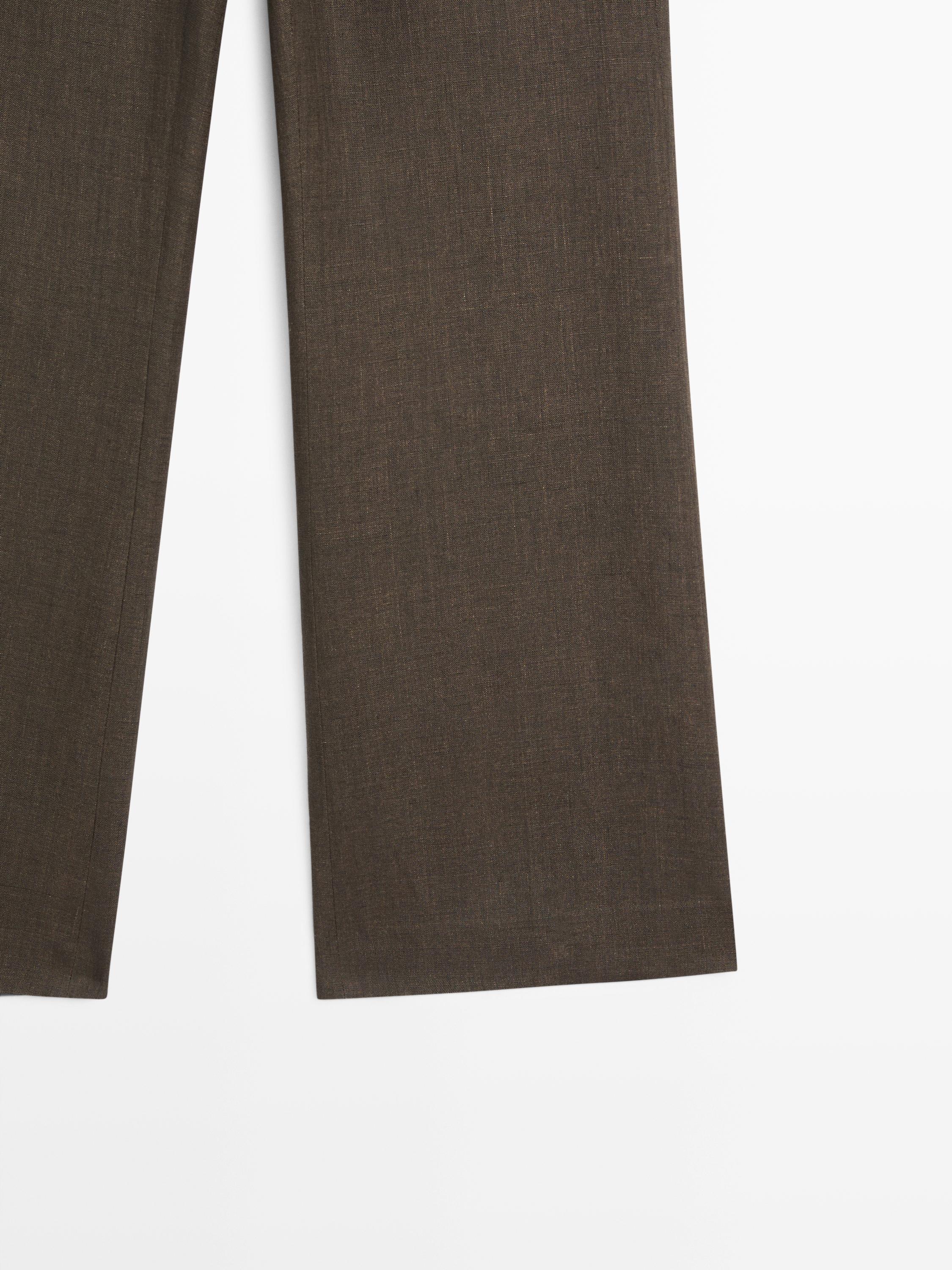 Kick flare cropped linen trousers — GREEN MARL