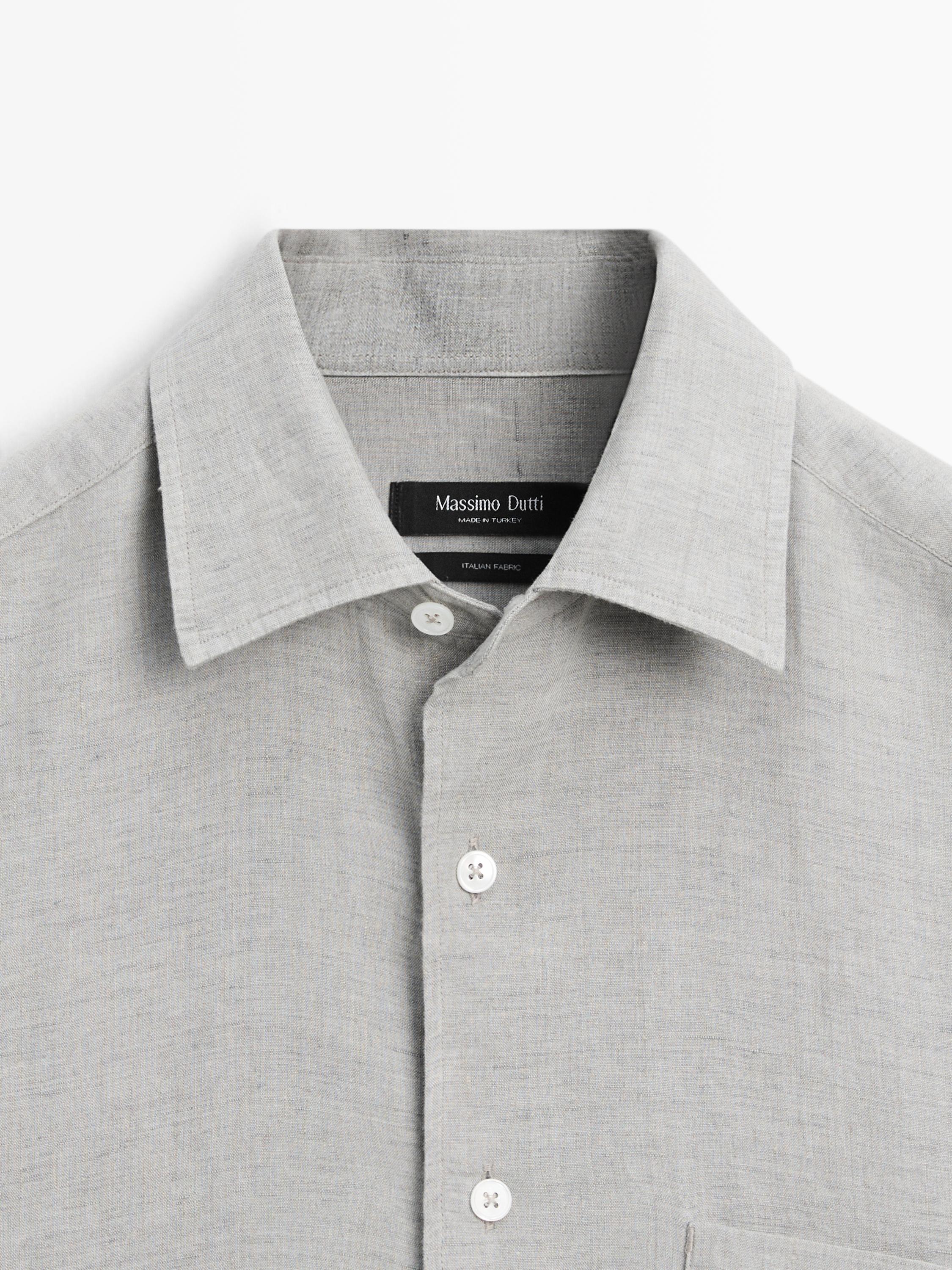 100% linen regular fit shirt with pocket — GREY
