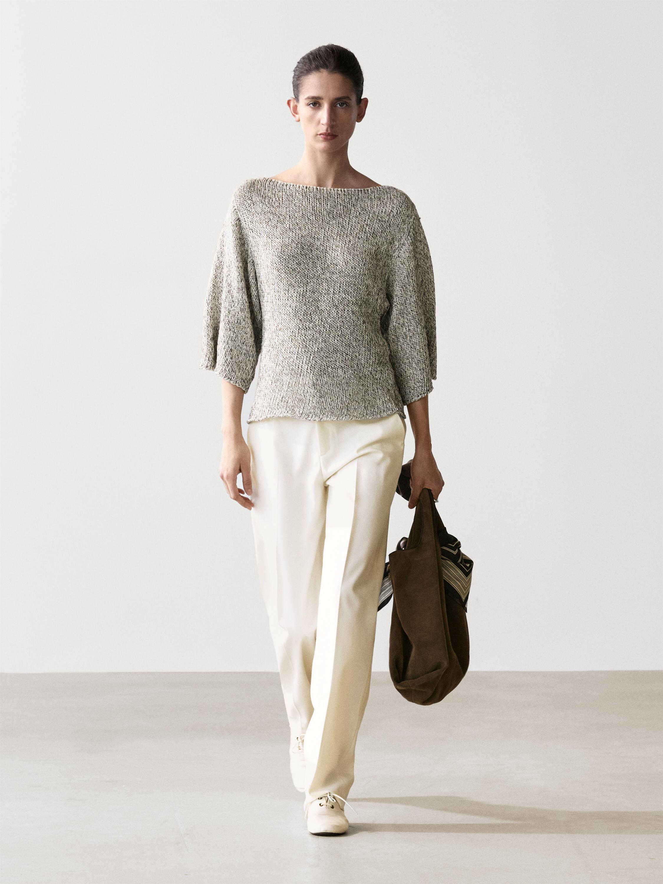 100% cotton knit cape sweater — PALE GREY