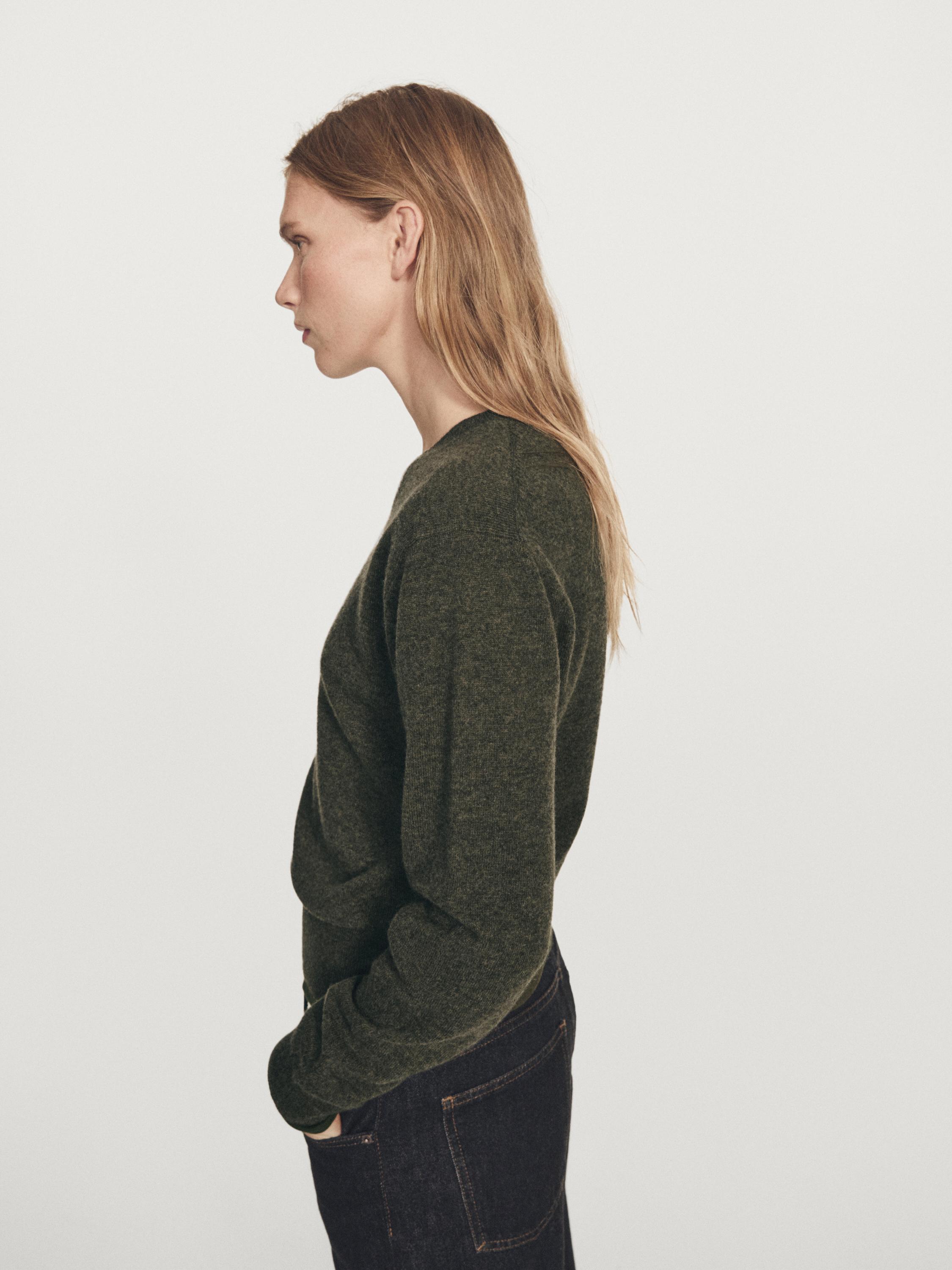 Wool blend knit V-neck sweater — GREEN MARL