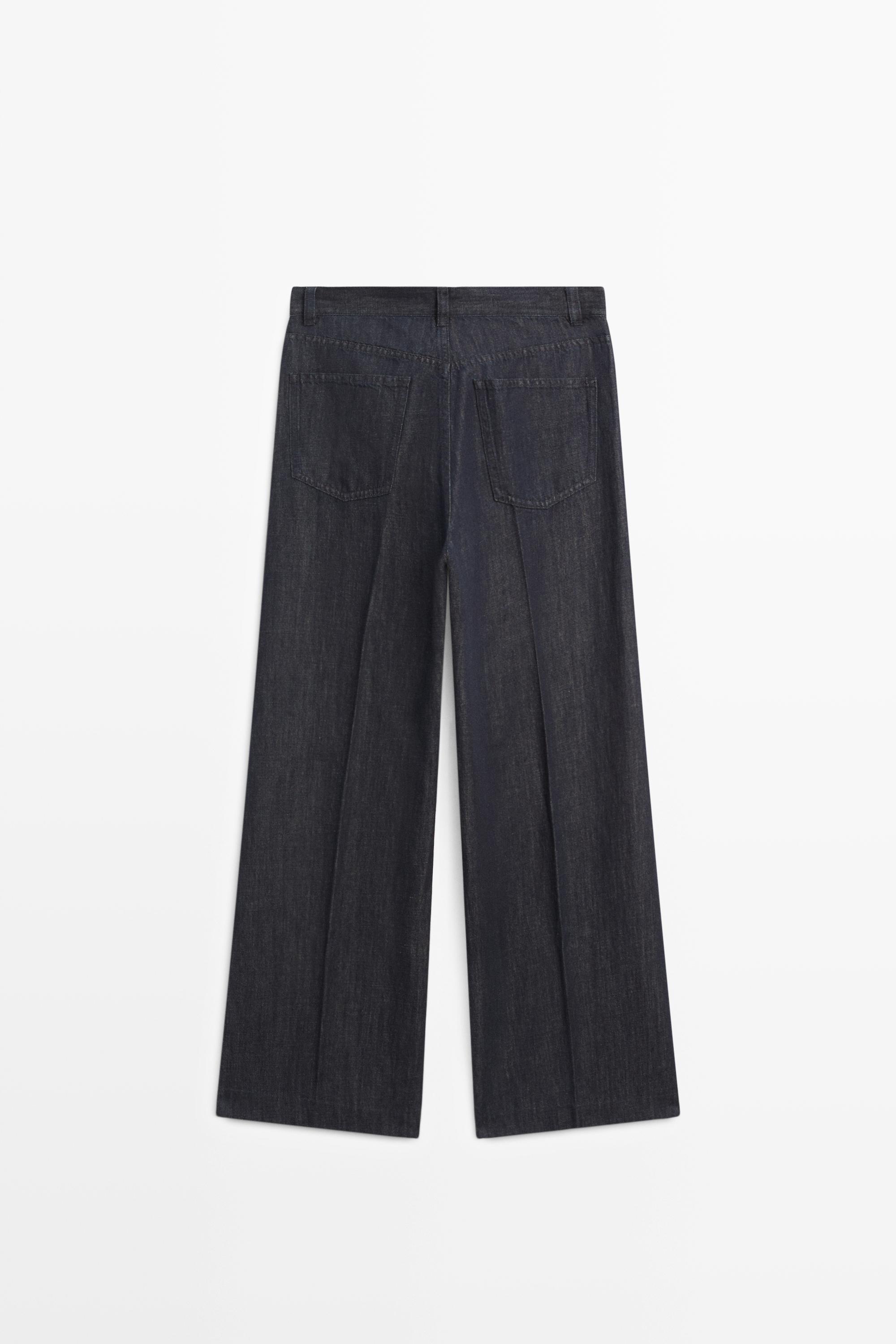 High-waist palazzo denim pants co-ord — DARK BLUE