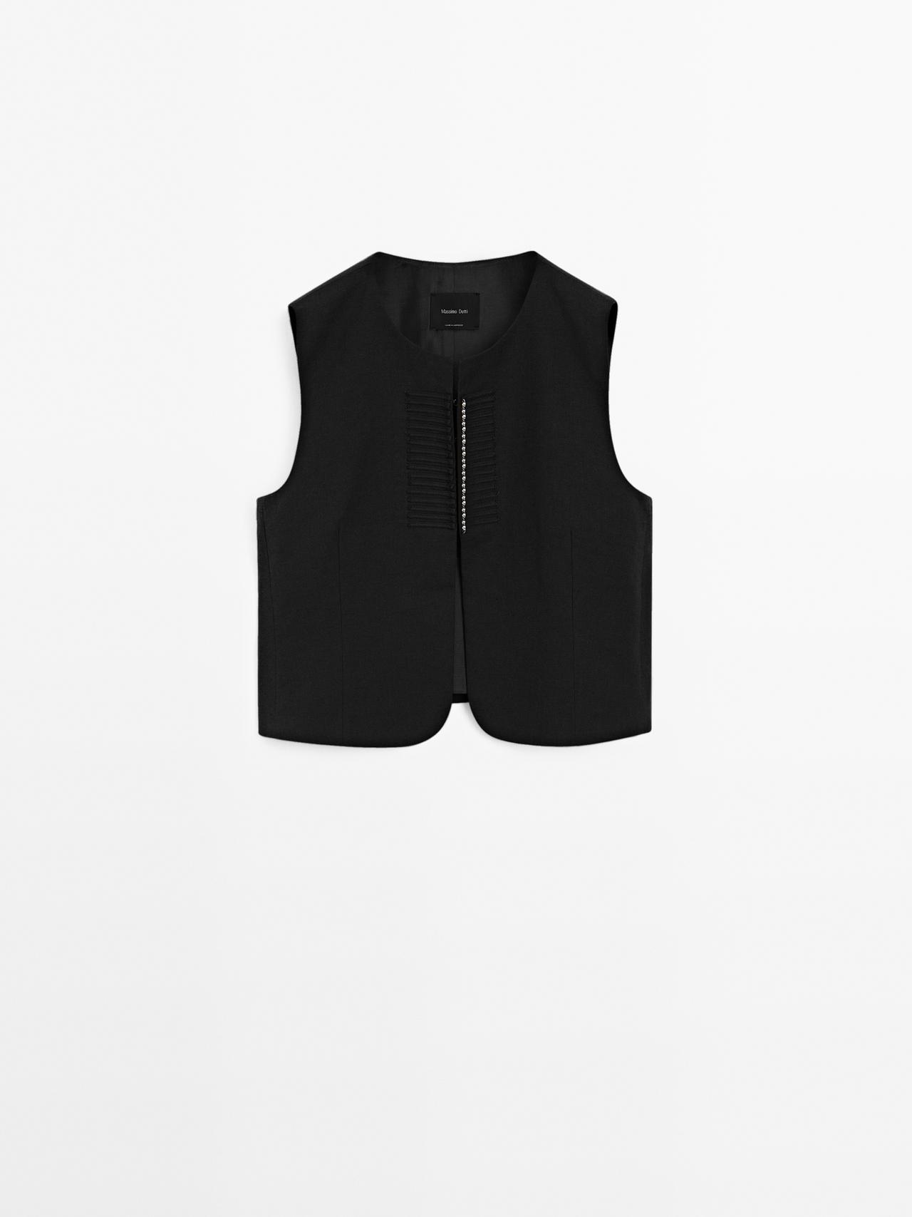 Kamizelka Z Mieszanki Lnu Z Koralikami - Czarny - Xs - Massimo Dutti - Kobieta