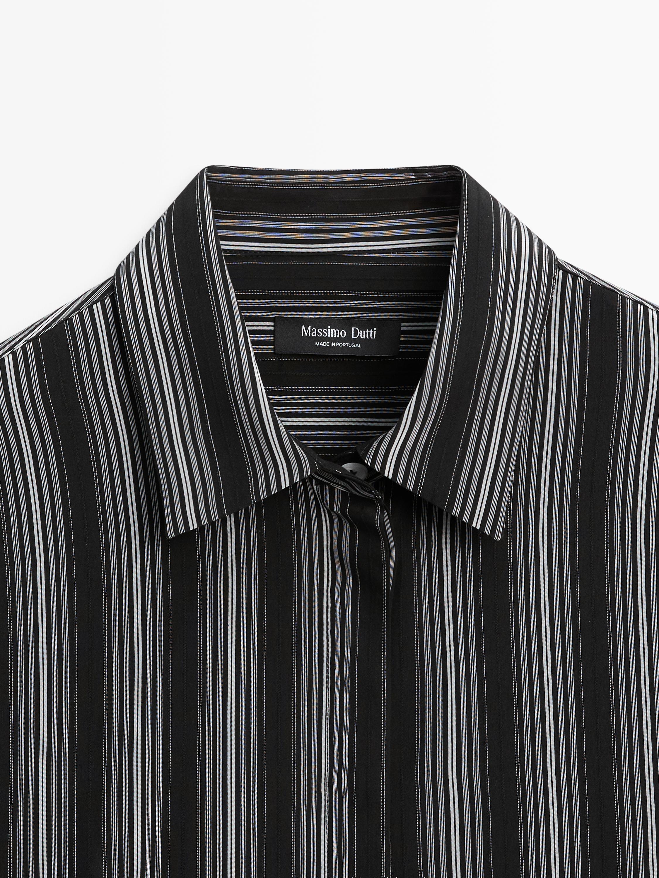 Çizgili detaylı dökümlü gömlek