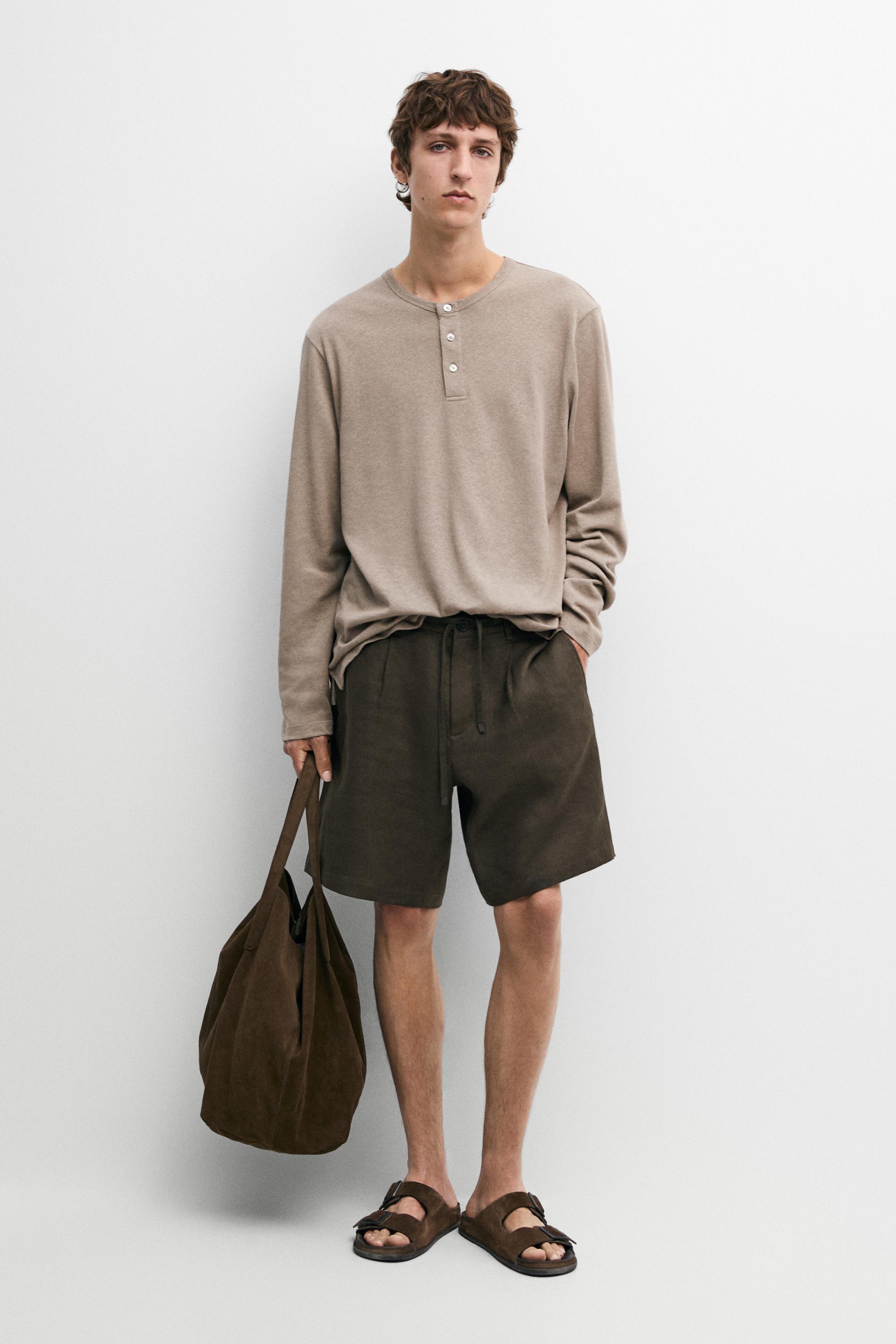 Long sleeve henley neck T-shirt — MOLE BROWN