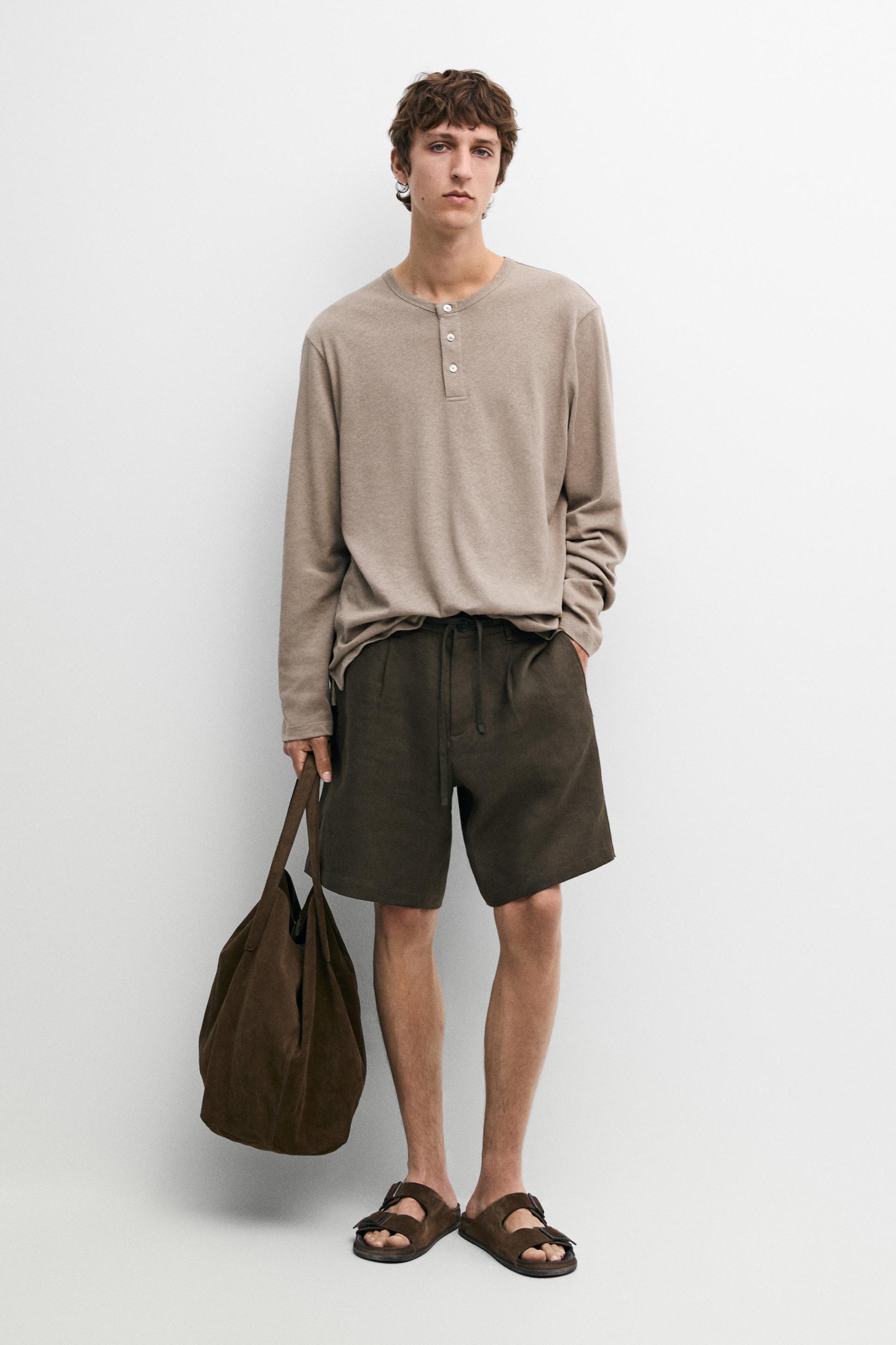 Camiseta Manga Larga Cuello Panadero - Marrón Topo - S - Massimo Dutti - Hombre