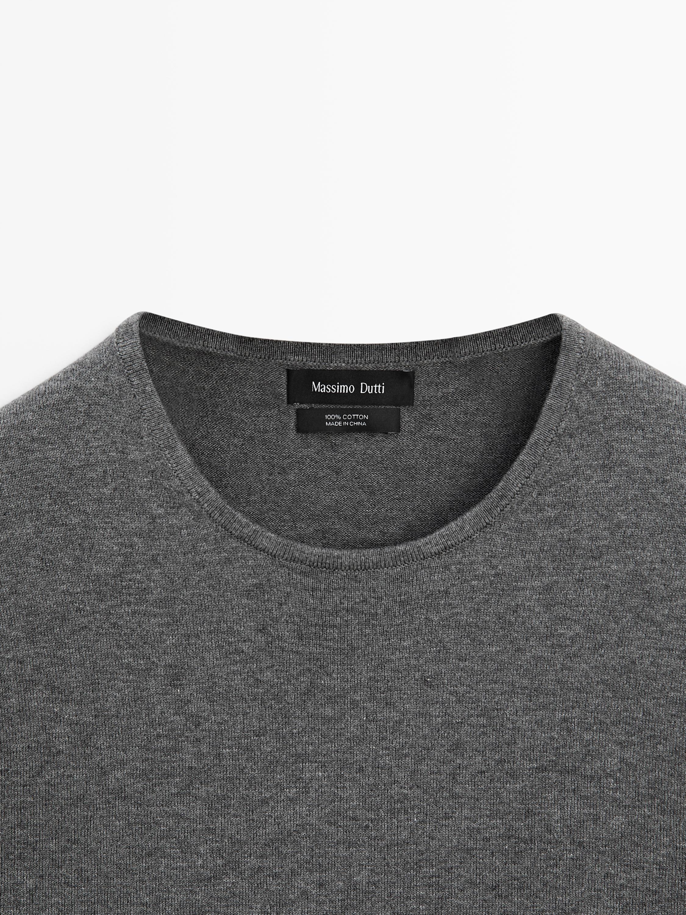 Knit 100% cotton crew neck sweater — MEDIUM GREY