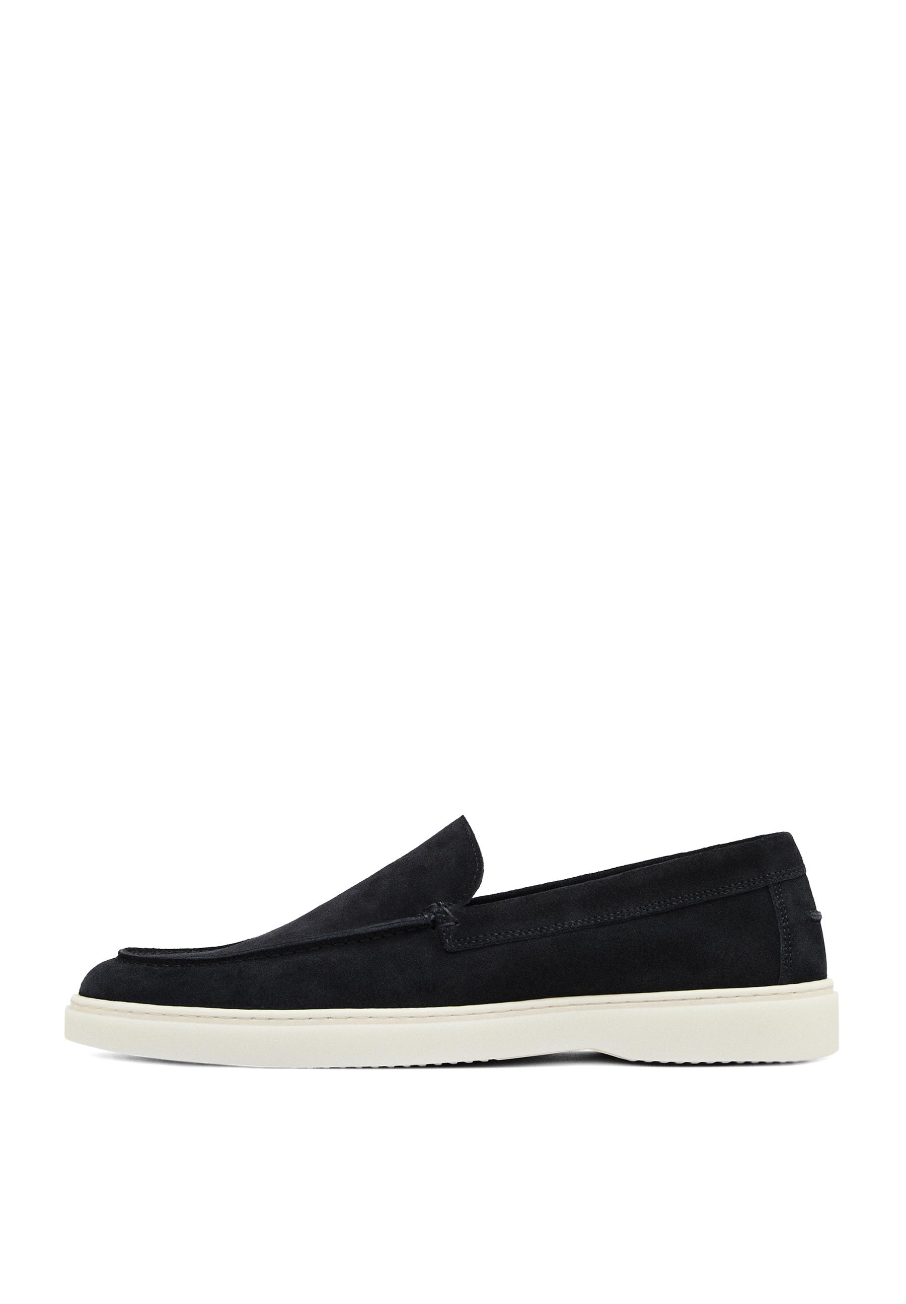 Split leather loafers with moc toe — BLUE