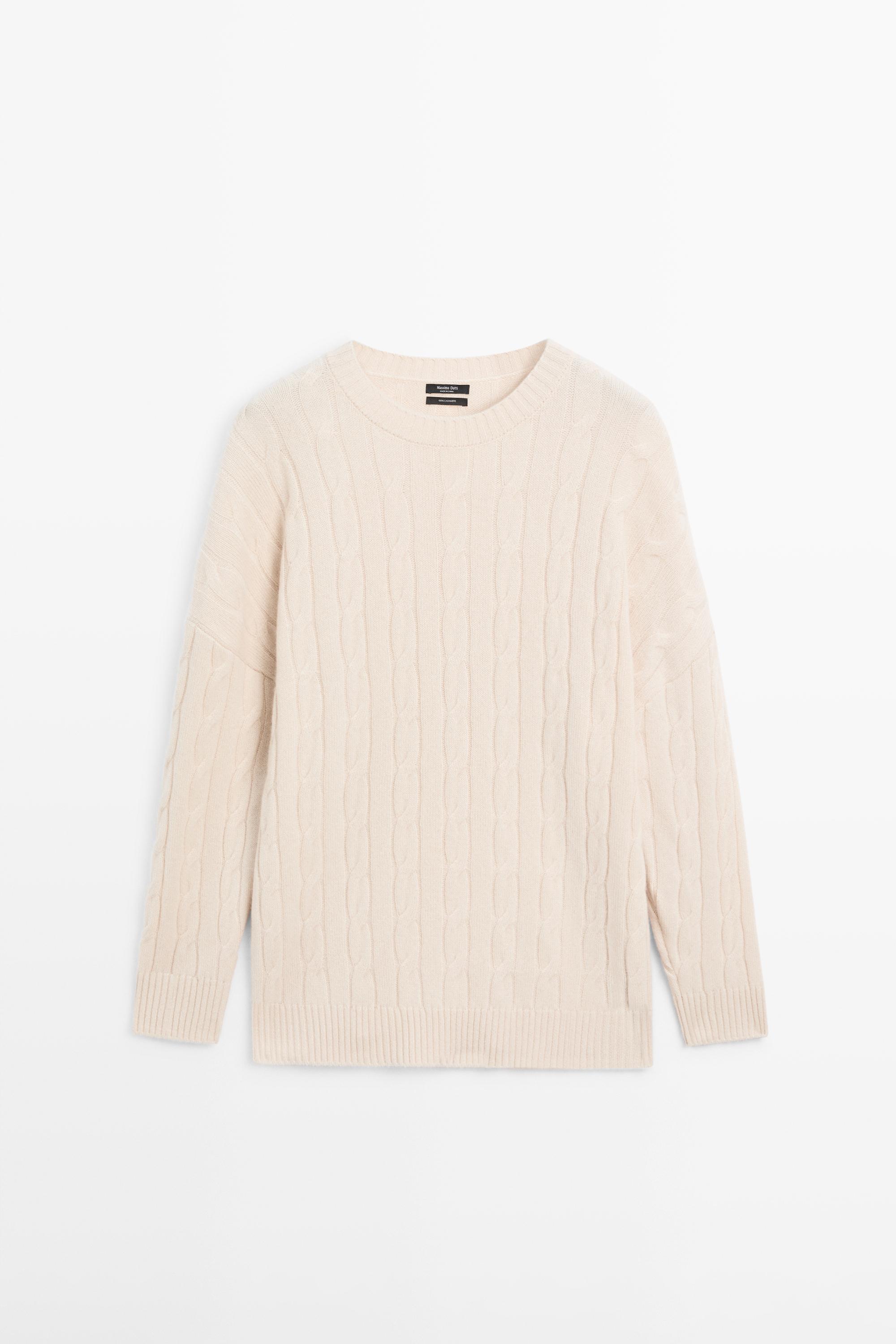 100% cashmere cable-knit sweater — BEIGE