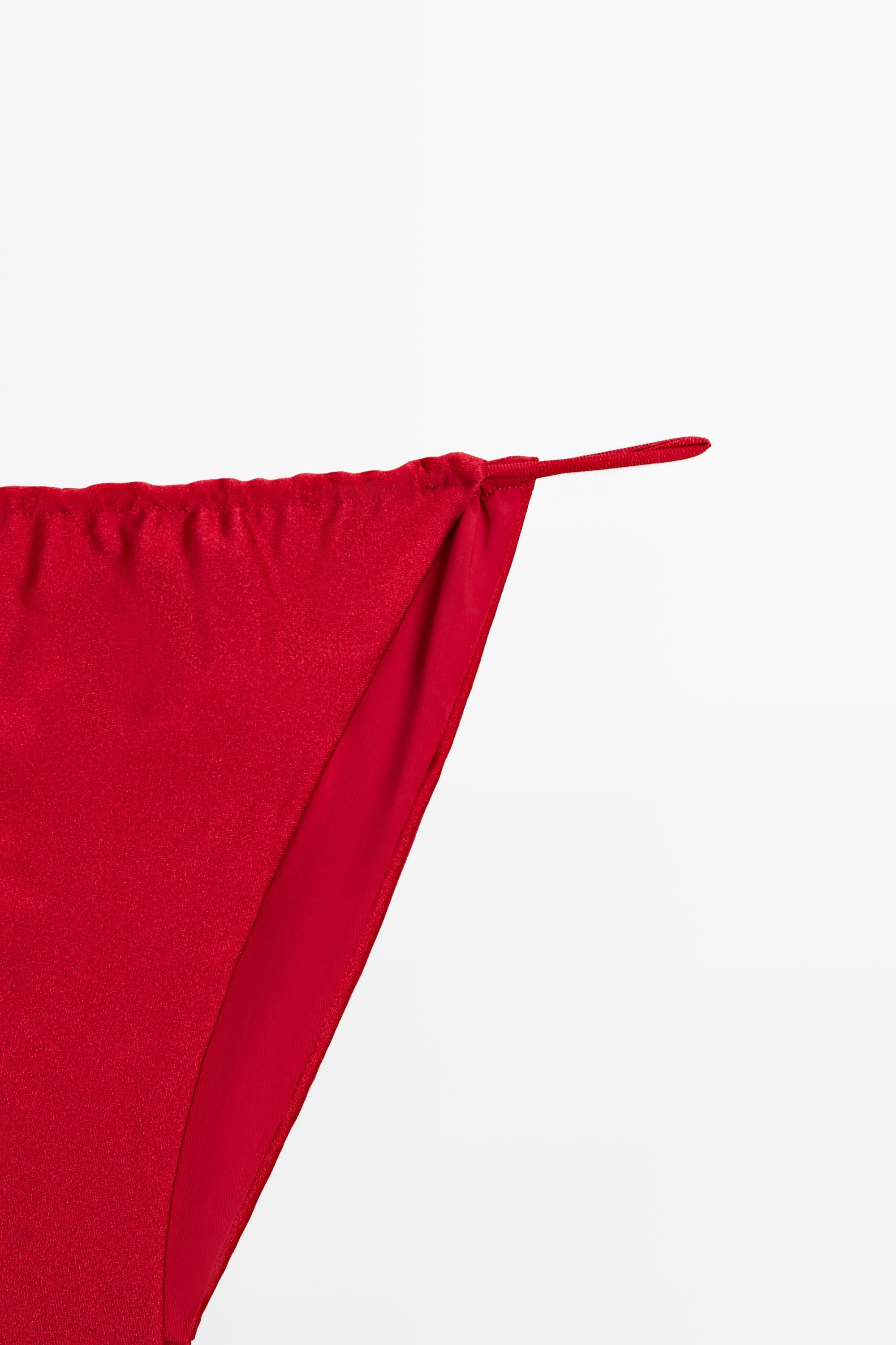 Shimmer side-tie bikini bottoms — RED