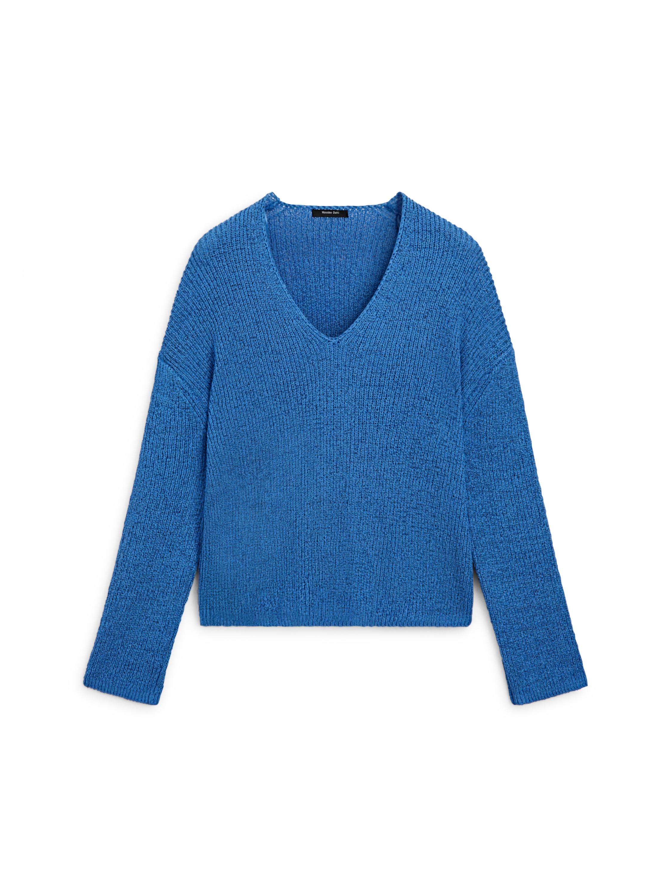 Cotton blend V-neck knit sweater — BLUISH