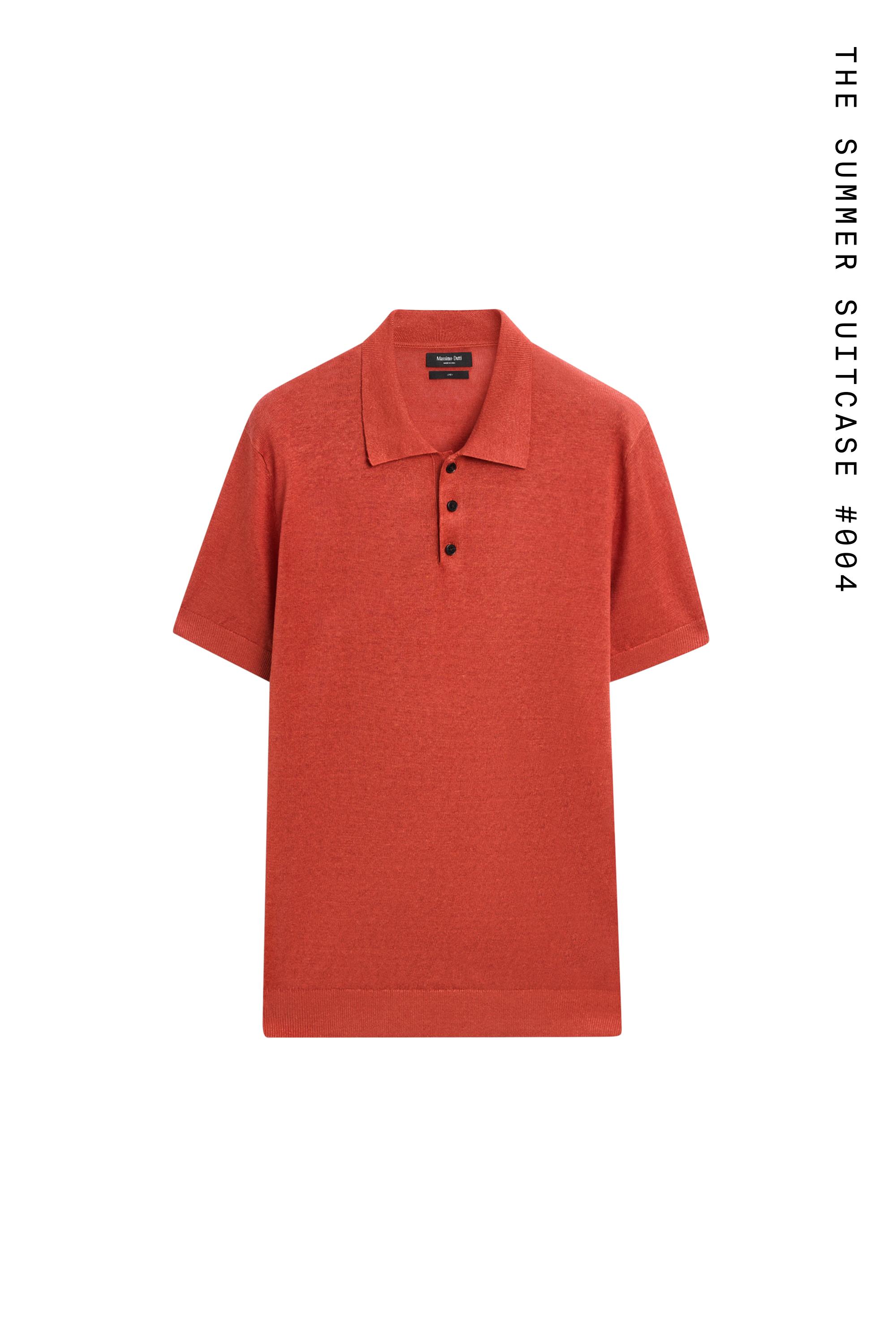 100% linen knit polo shirt — ORANGE