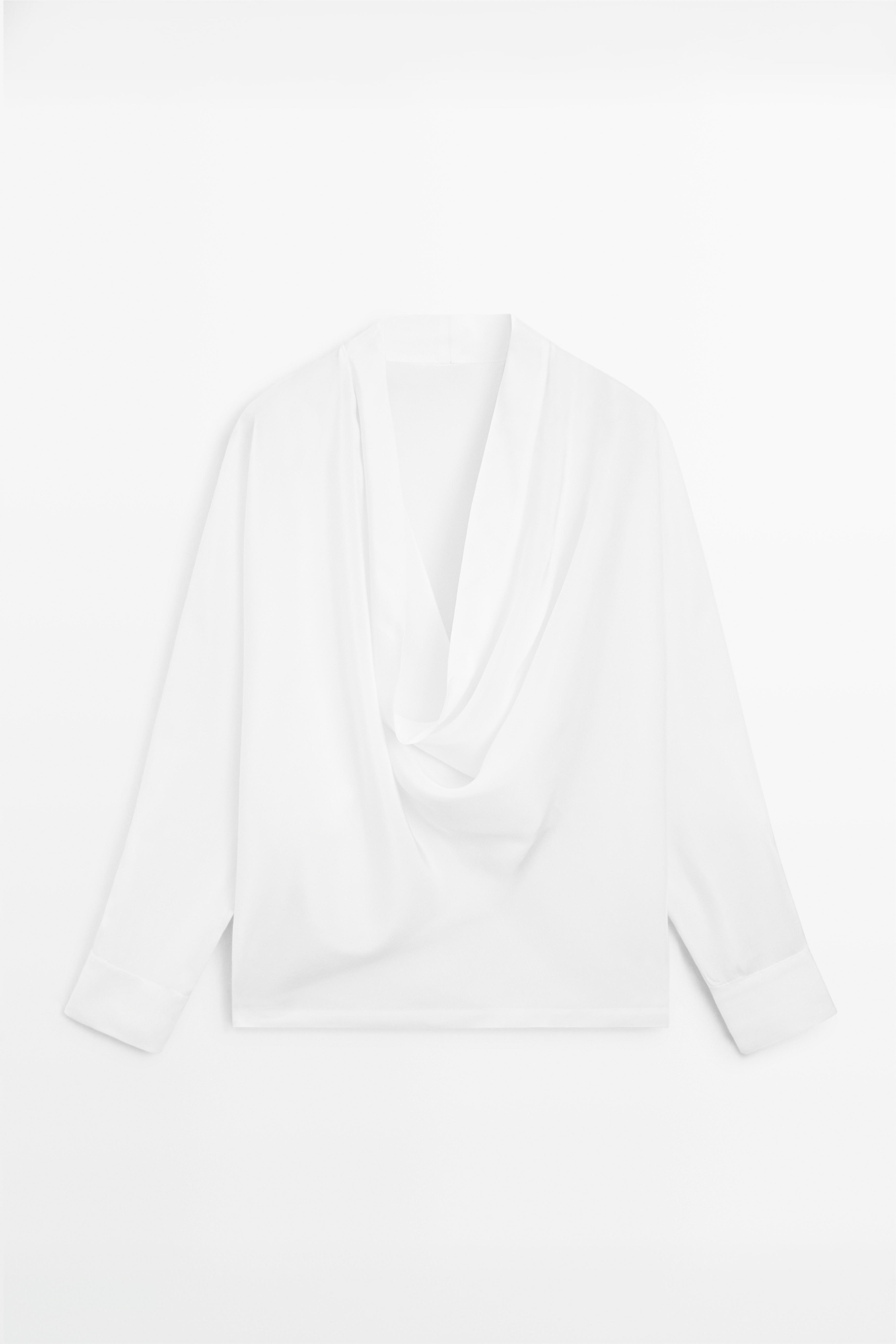 Flowing shirt with cowl neckline detail — WHITE