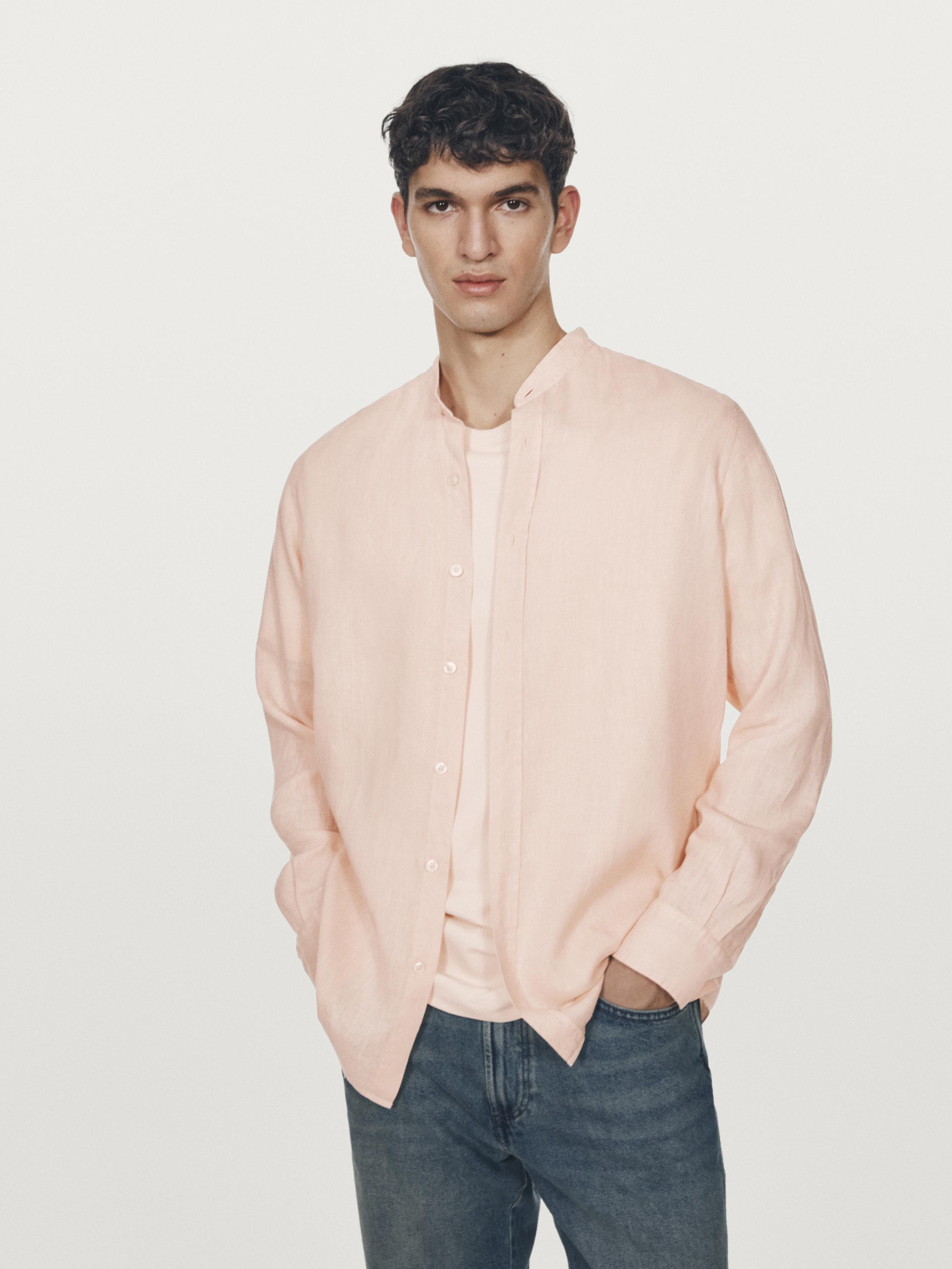 Slim fit stand collar shirt — ORANGE