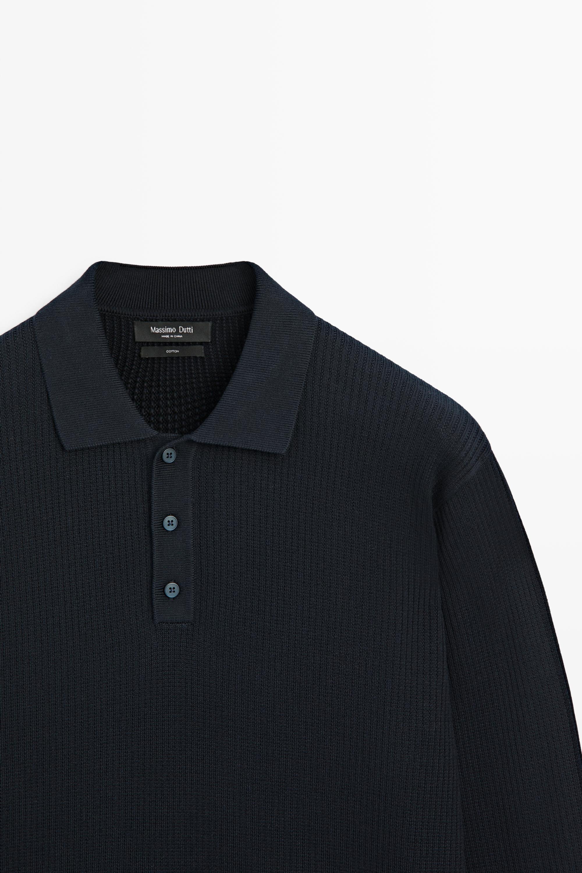 Button-detail polo knit sweater — NAVY BLUE