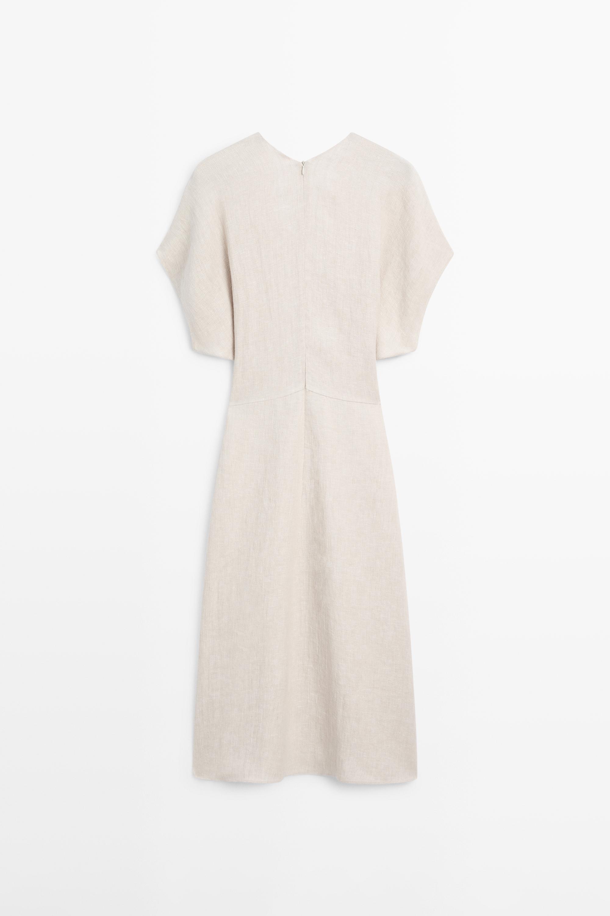 Lightweight Short Sleeve Linen Midi Dress - Cream - 4 - Massimo Dutti - Women Lightweight Short Sleeve Linen Midi Dress - Cream - 4 - Massimo Dutti - Women
