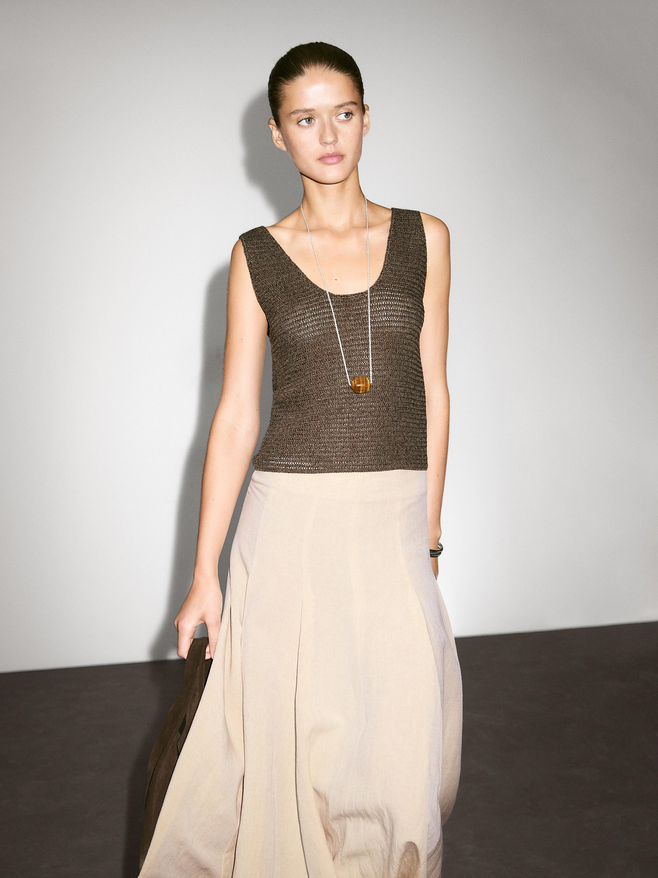 Расклешенная юбка миди из смесового льна