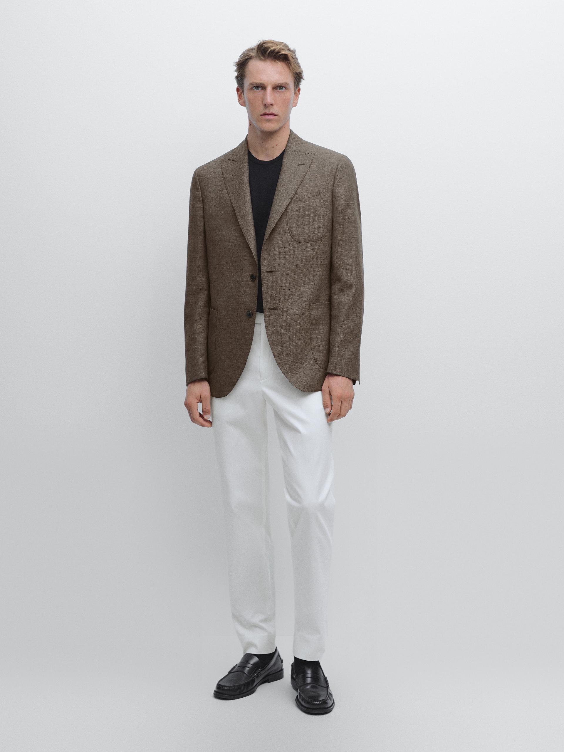 Wełniana Marynarka Z Fakturą - Piaskowy - 54 - Massimo Dutti - Mężczyzna