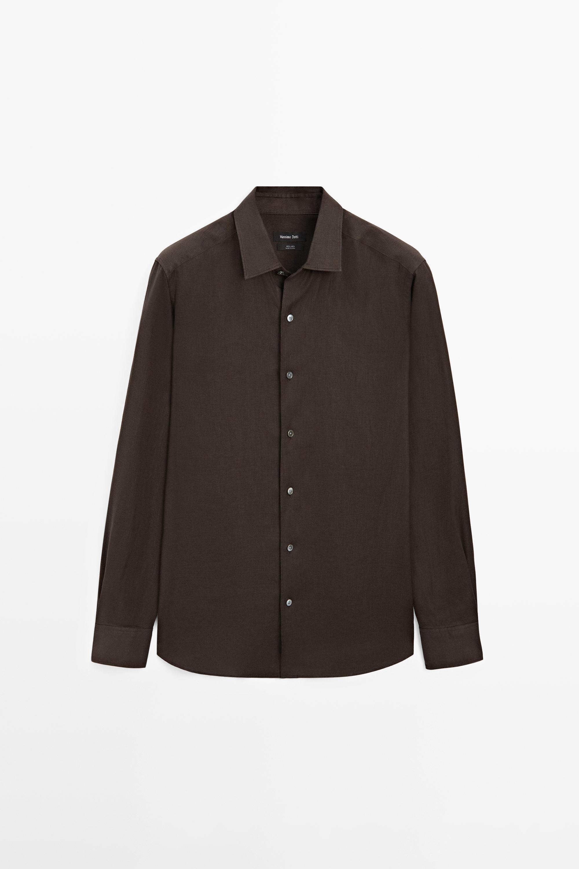 Extra fine regular fit linen shirt Brown, White, Navy Blue, Beige Shirts | Massimo Dutti Extra fine regular fit linen shirt Brown, White, Navy Blue, Beige Shirts | Massimo Dutti