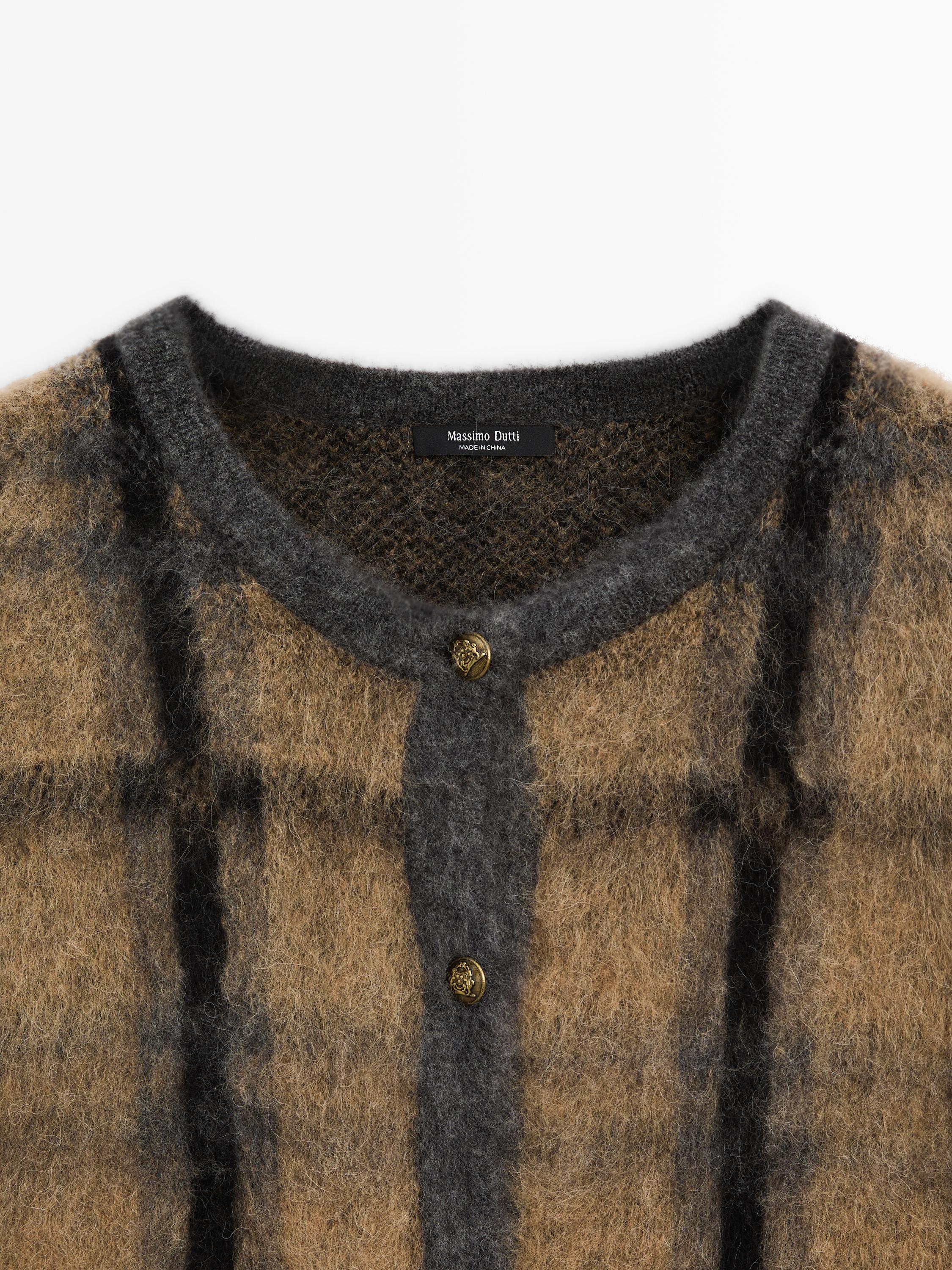 Cardigan à carreaux laine mélangée