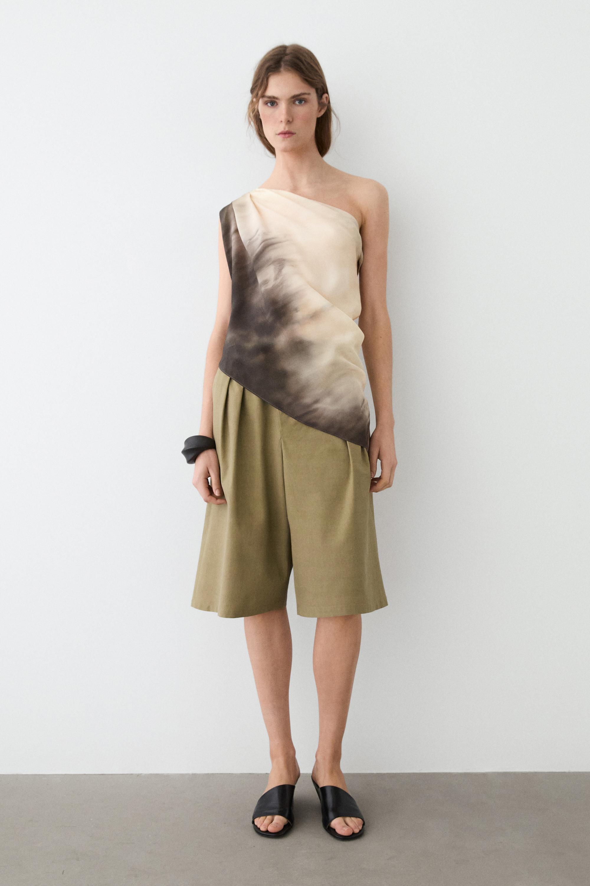 Asymmetric draped top — GREY BLUE