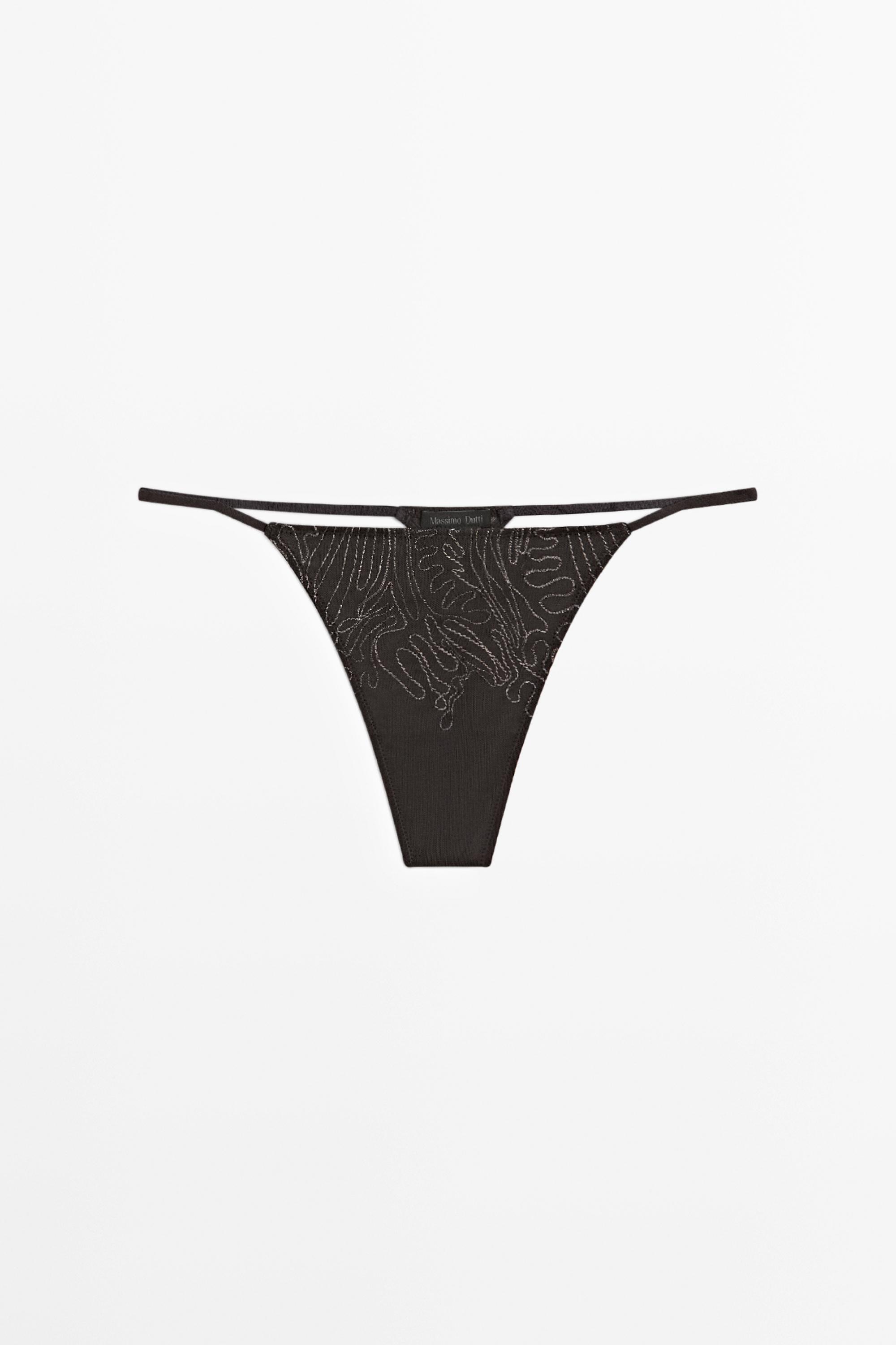 Thong with embroidered detail — CHARCOAL