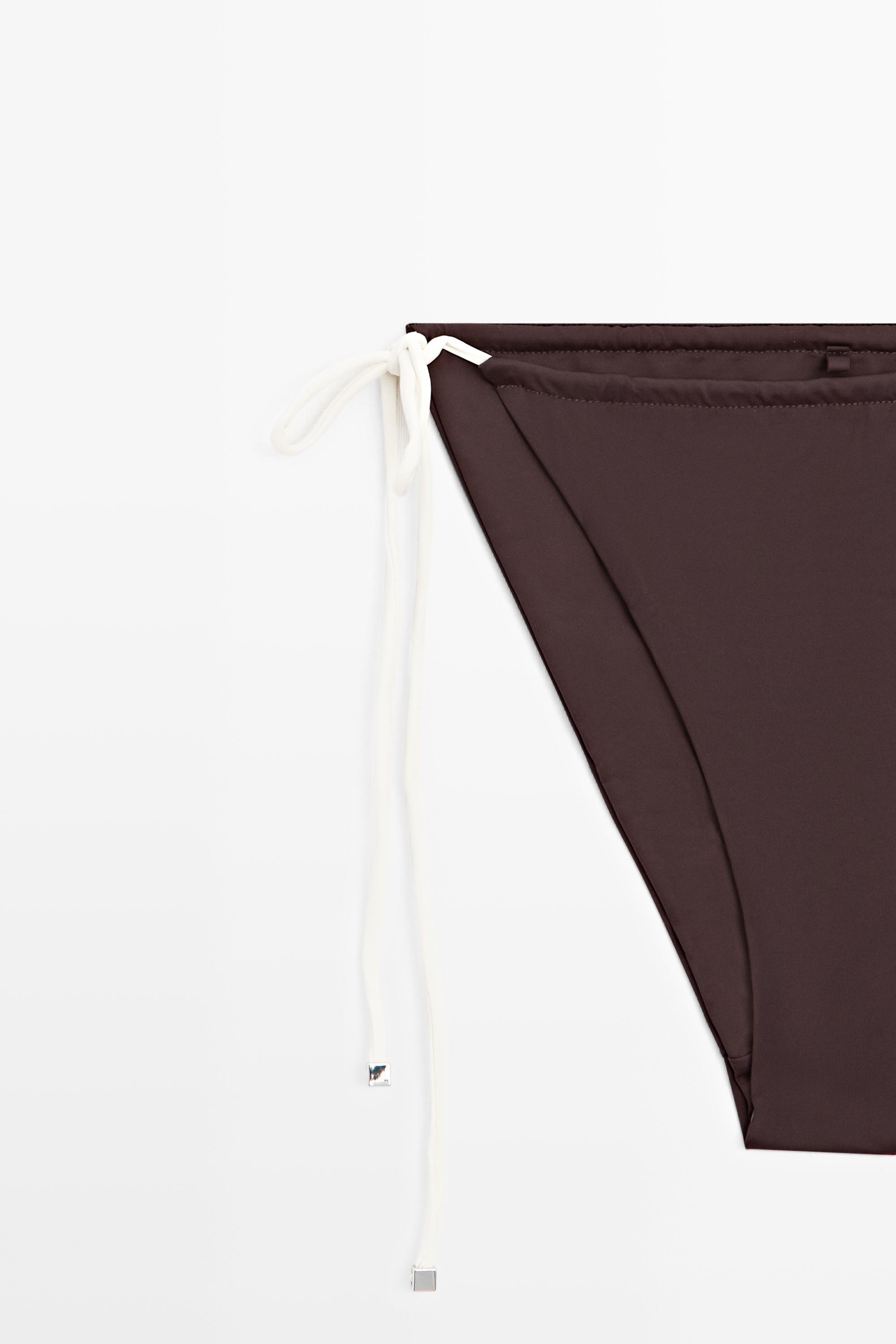 Contrast tie-side bikini bottoms — BROWN