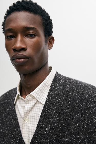 Marled knit cardigan with wool — CHARCOAL 8