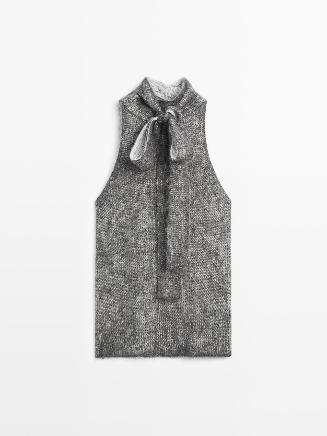 Massimo Dutti - Dame - Halterneck-Top I Alpaka- Og Uldstrik - Koksgrå - L